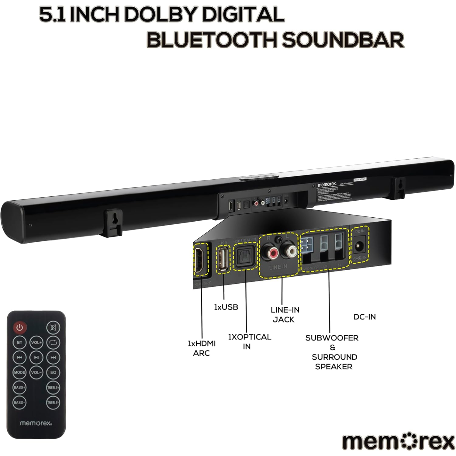 Système audio pour téléviseur avec barre de son Dolby Digital de Memorex et Bluetooth