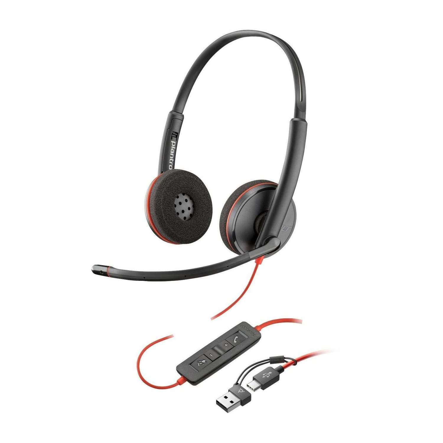 Casque d'écoute stéréo USB-C à suppression du bruit Poly Blackwire 3220 de HP avec micro - Noir