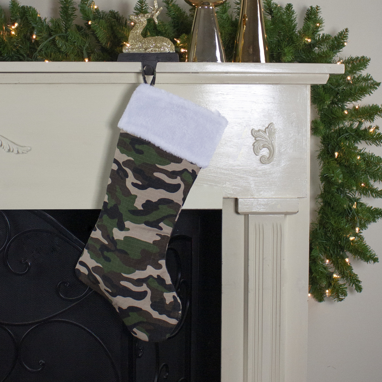 Camouflage Christmas Stocking with Cuff - 19" - Green and White