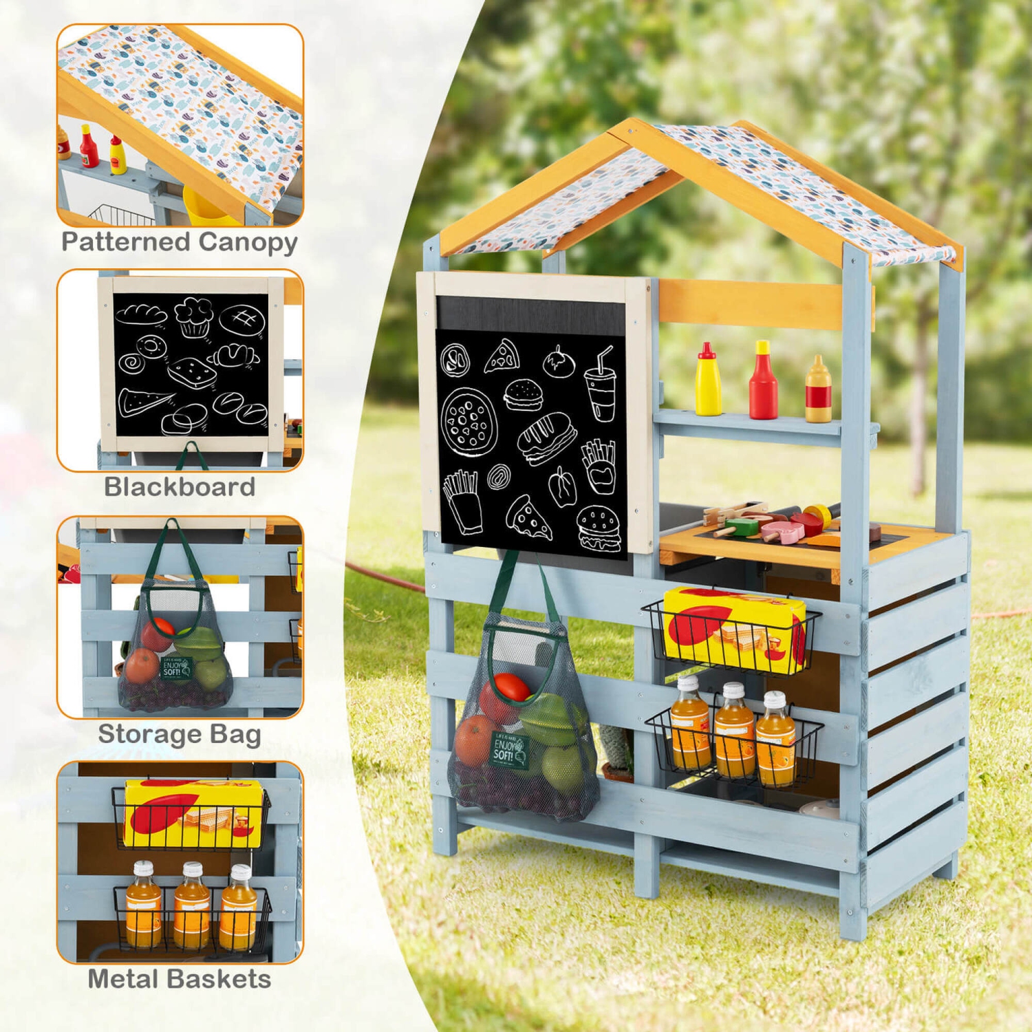 Costway 2 in 1 Wooden Mud Kitchen Outdoor Play Kitchen & Grocery Store with Sink