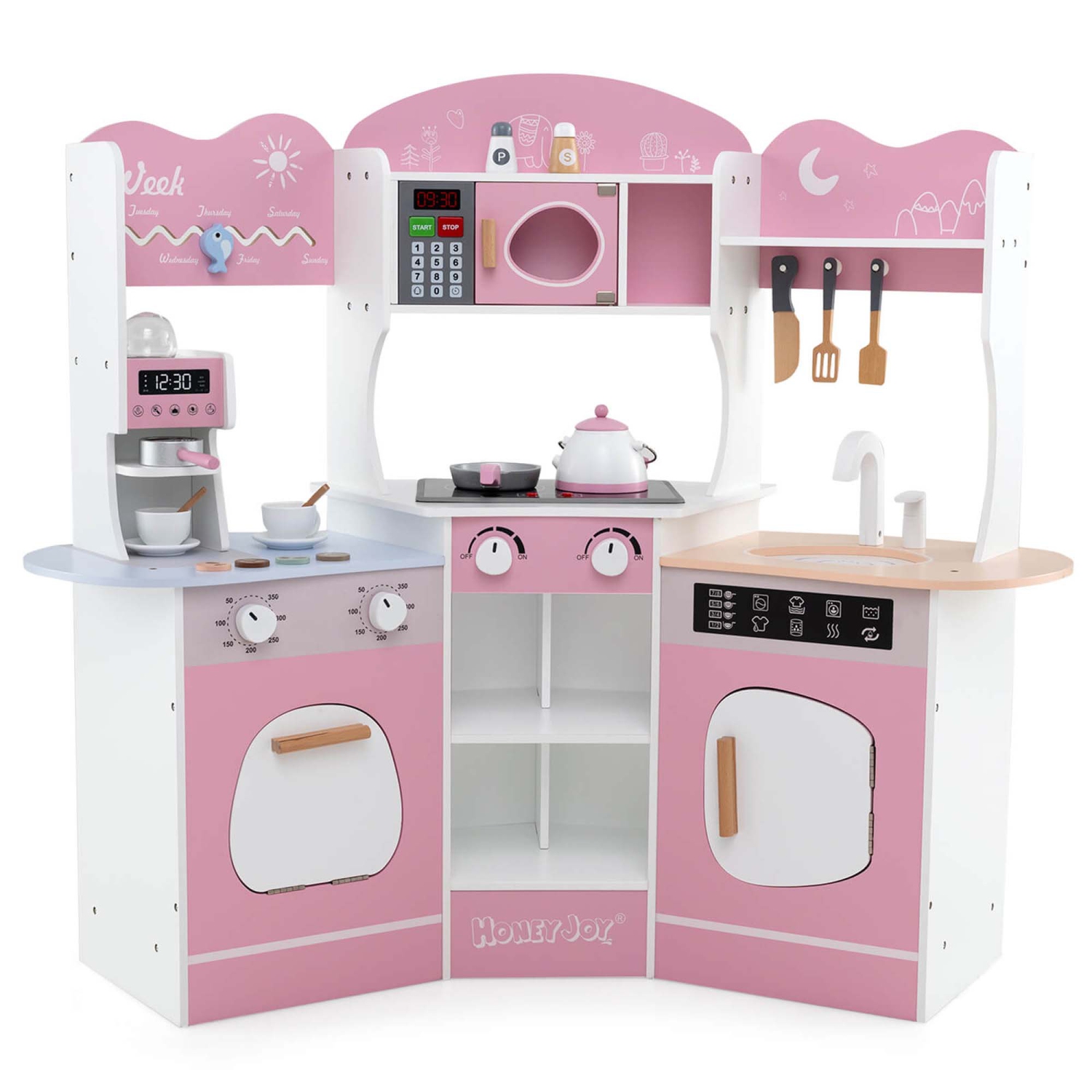 Honeyjoy Corner Kitchen Playset with Coffee Machine Oven Microwave Washing Machine