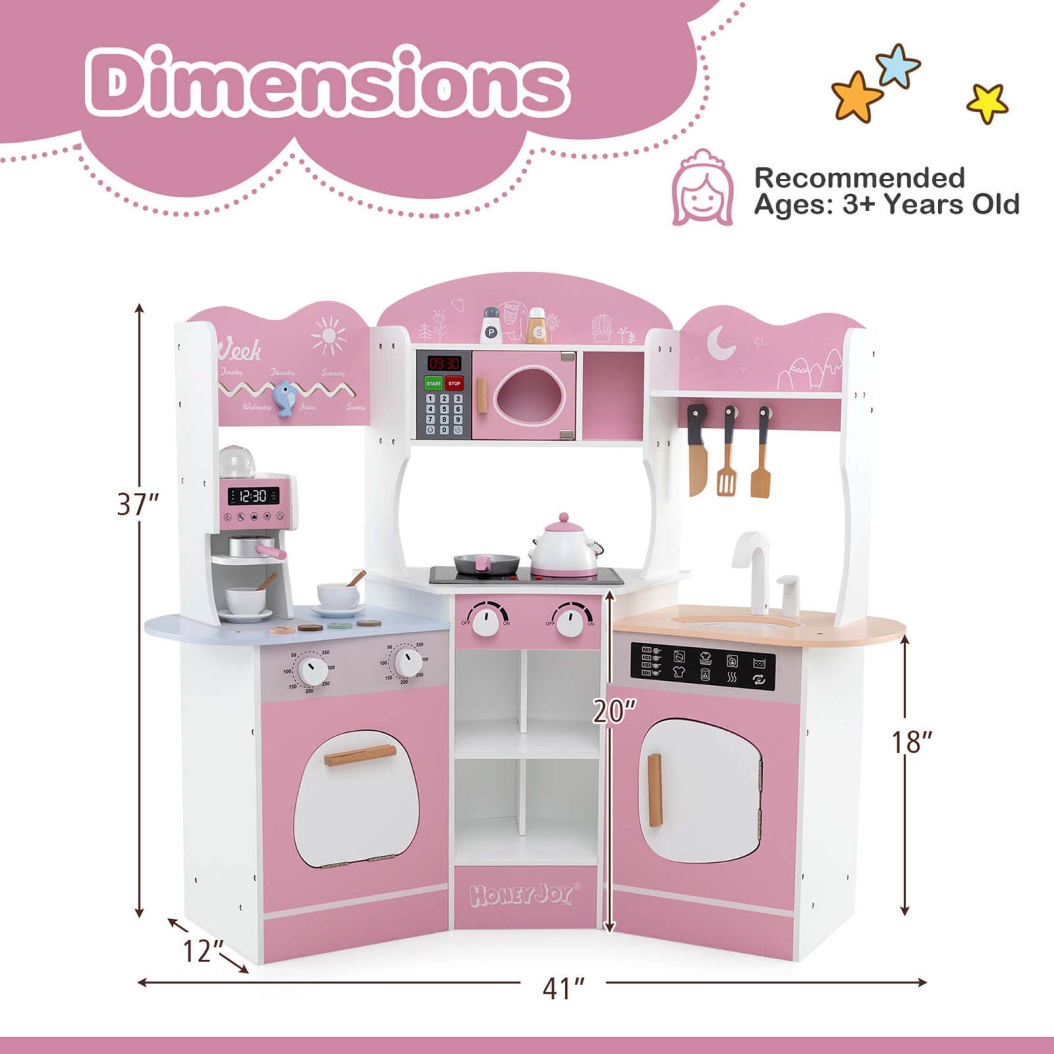 Honeyjoy Corner Kitchen Playset with Coffee Machine Oven Microwave Washing Machine