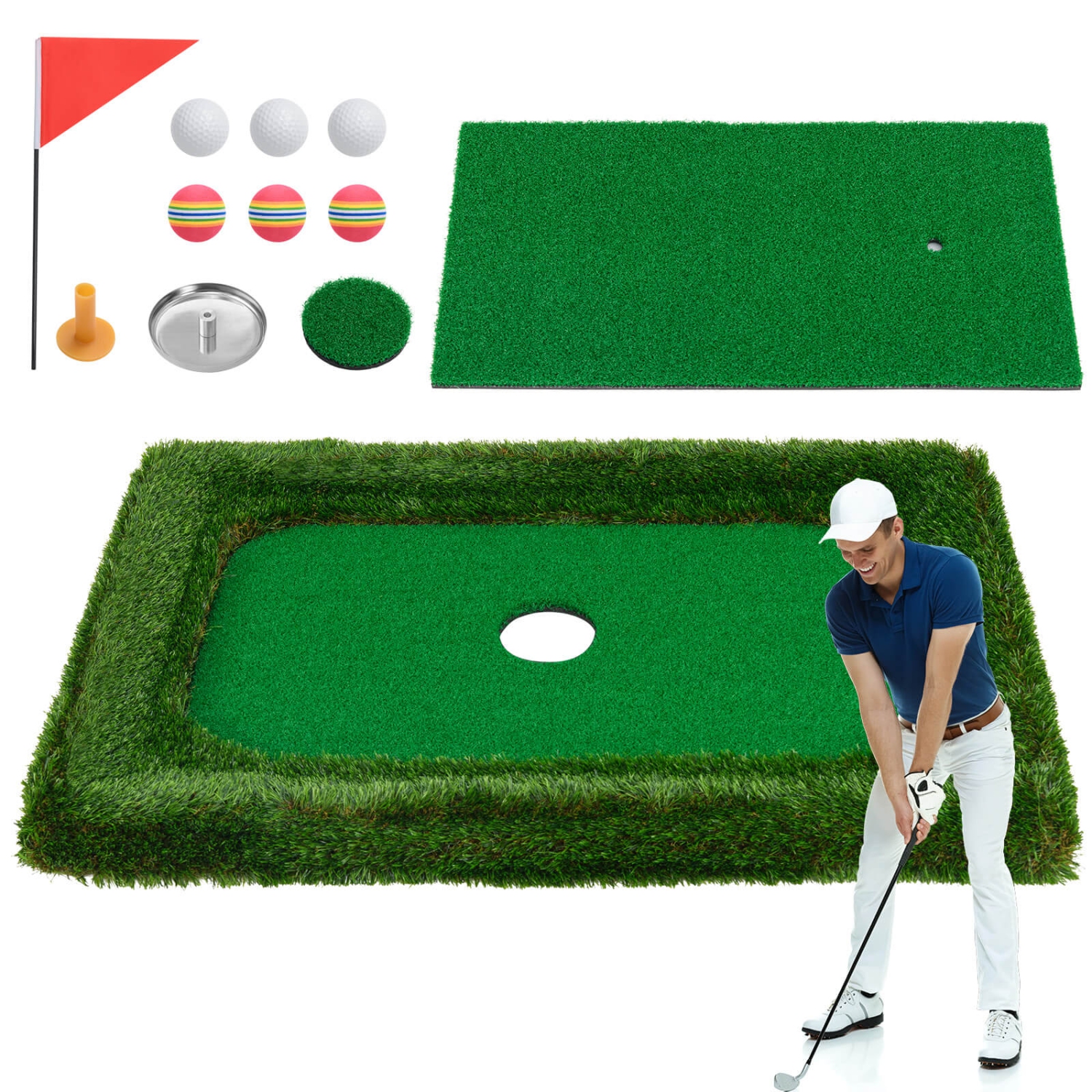 Costway Rectangular Floating Golf Green for Pool Includes Golf Hitting Mat 6 Golf Balls