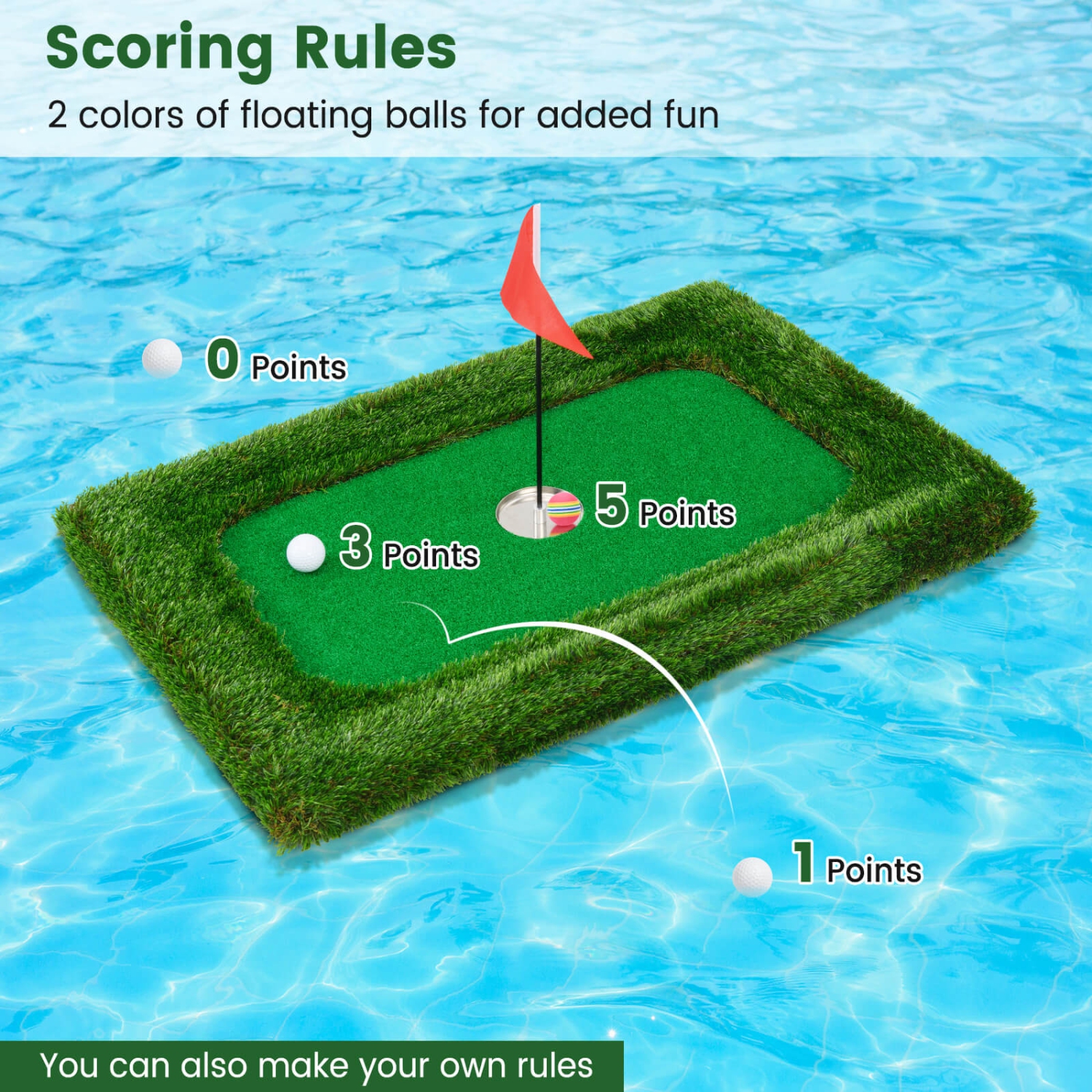 Costway Rectangular Floating Golf Green for Pool Includes Golf Hitting Mat 6 Golf Balls