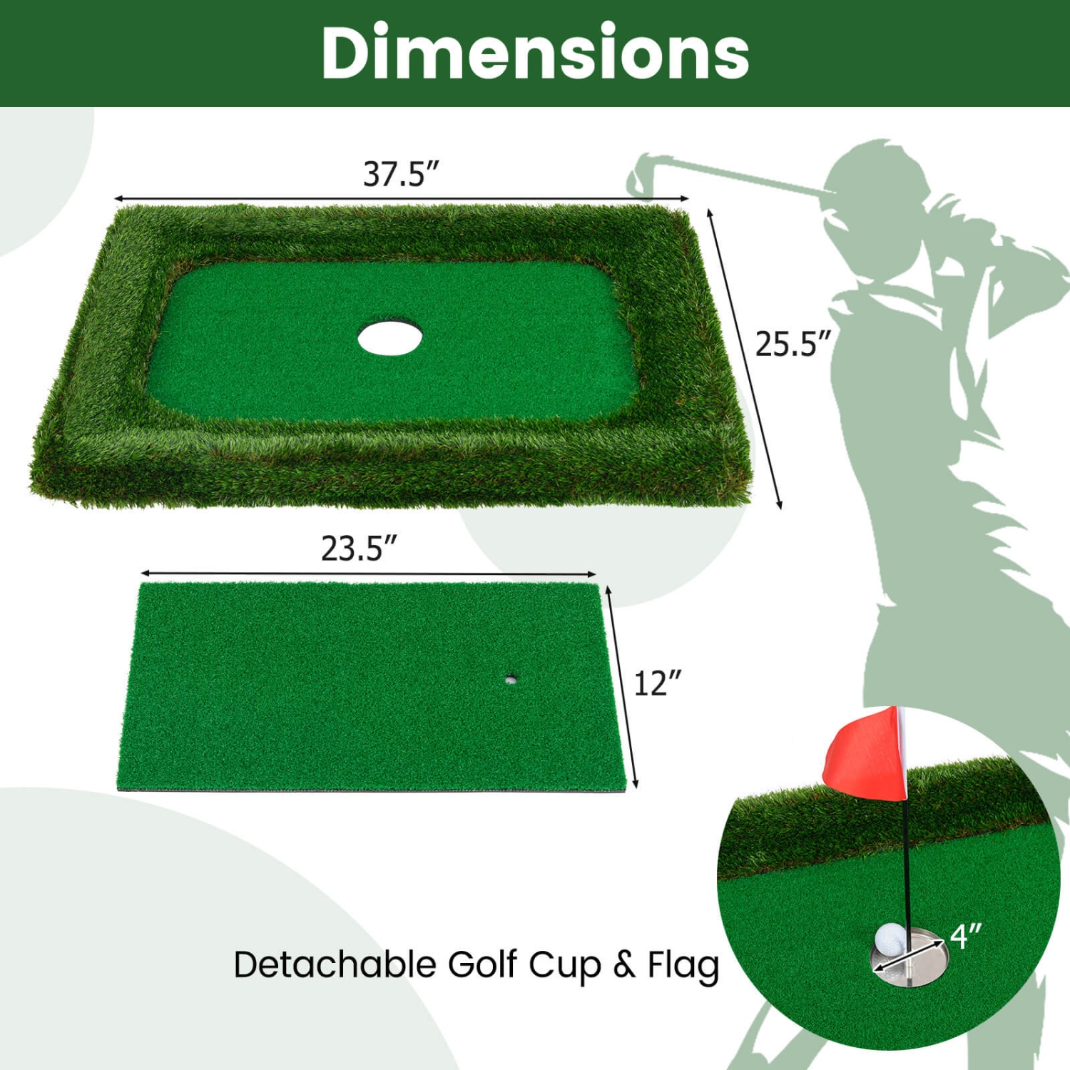 Costway Oval Floating Golf Green Includes Golf Hitting Mat 6 Golf Balls Golf Flag