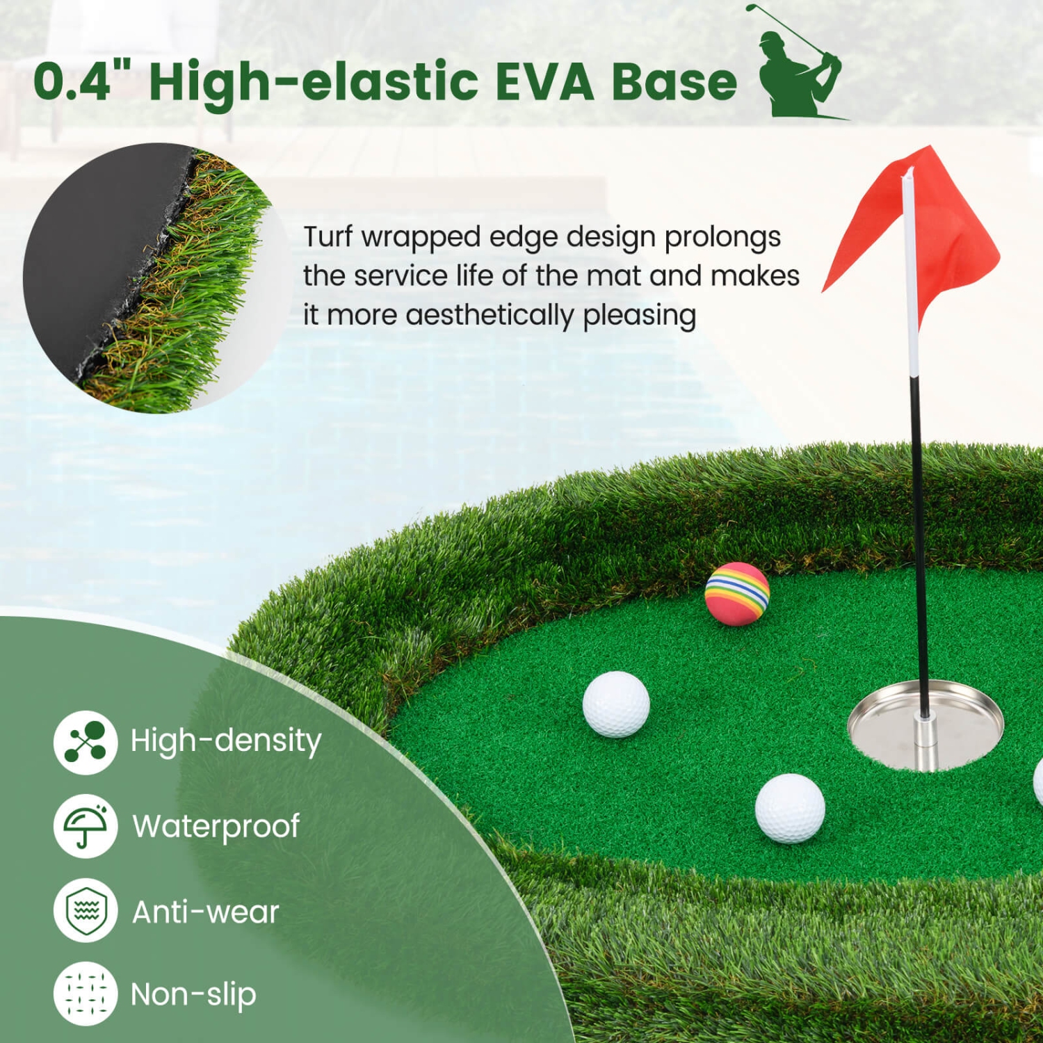 Costway Oval Floating Golf Green Includes Golf Hitting Mat 6 Golf Balls Golf Flag