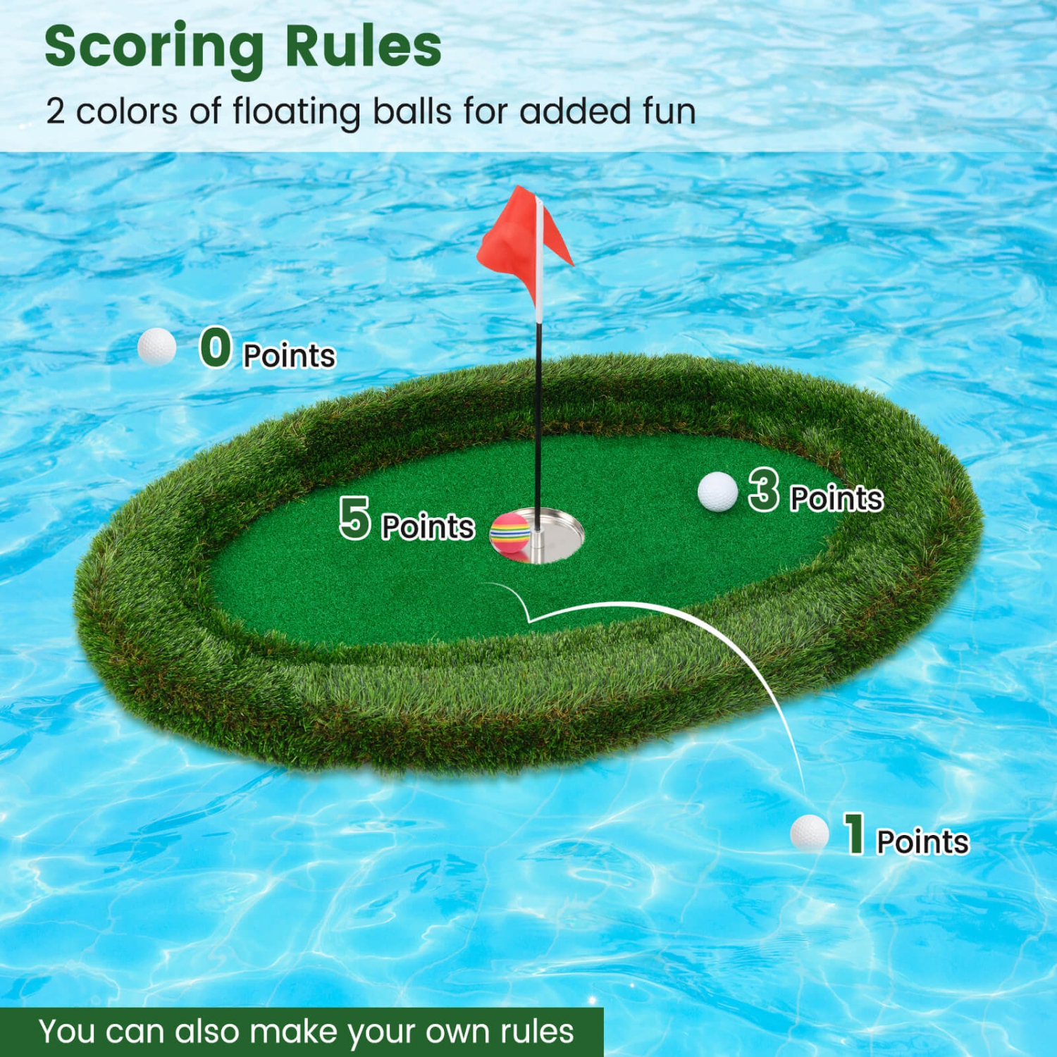 Costway Oval Floating Golf Green Includes Golf Hitting Mat 6 Golf Balls Golf Flag
