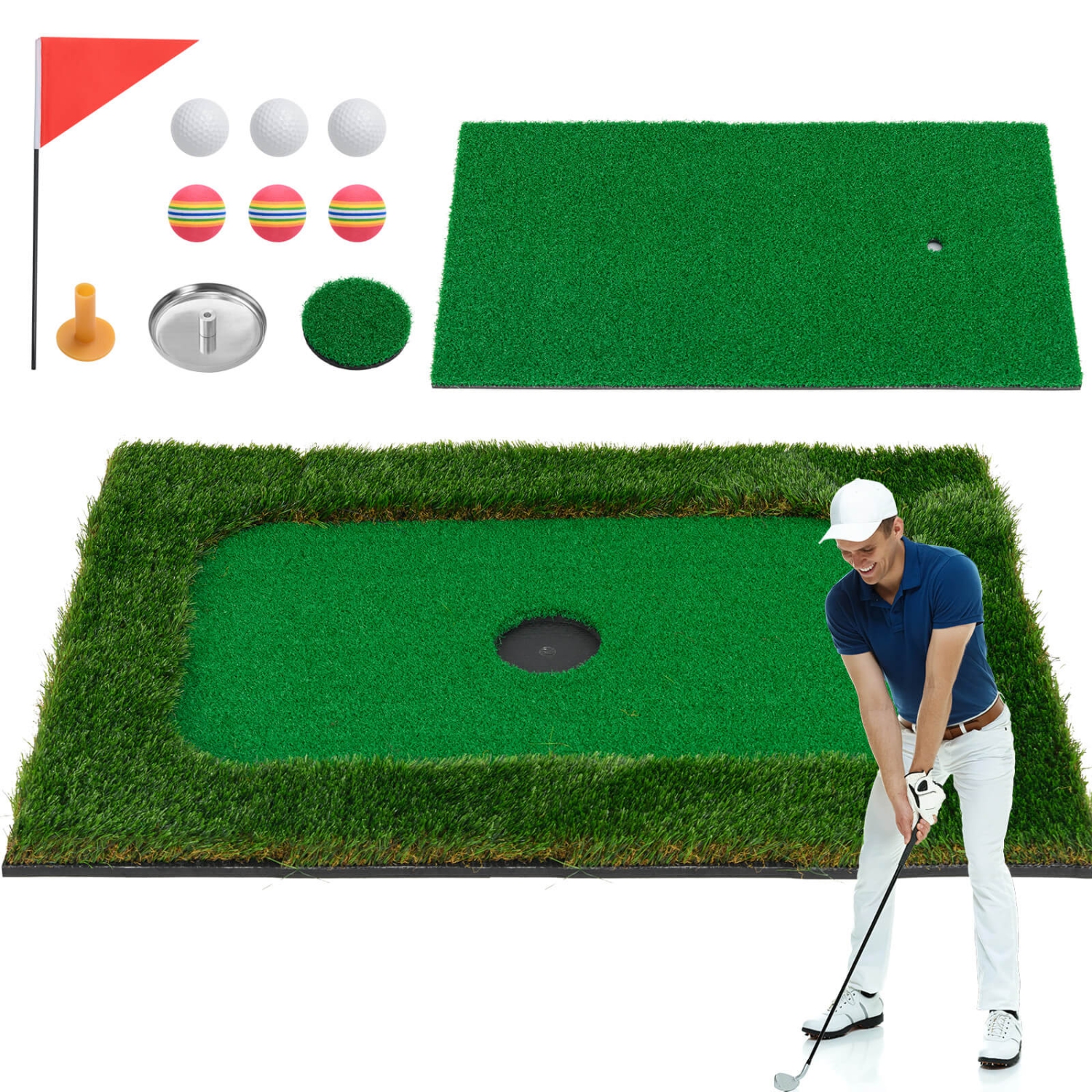 Le tapis de golf flottant rectangulaire vert pour piscine de Costway comprend 6 balles de golf