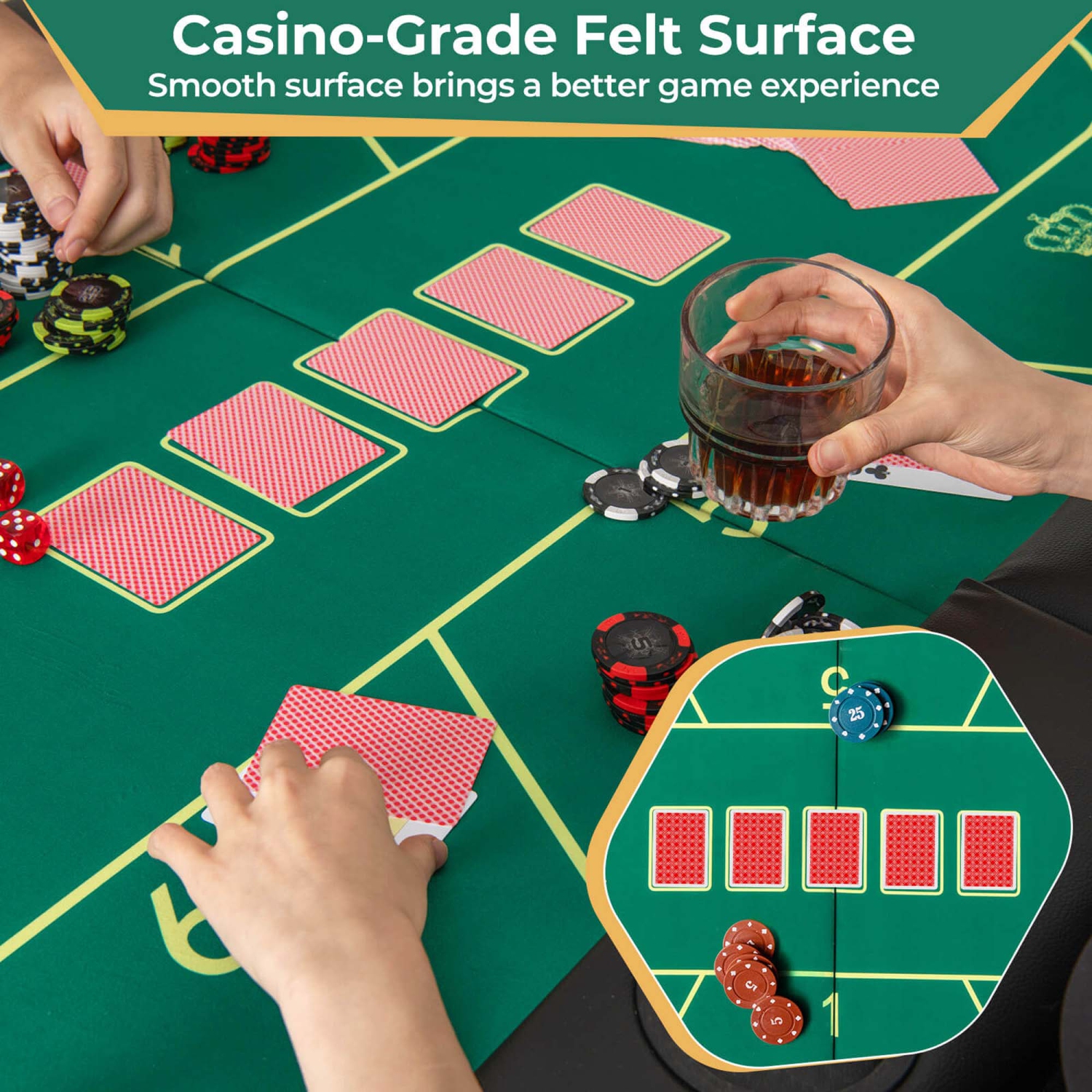 Table de jeu de cartes Costway 8 Players avec surface en feutre de qualité casino de 8 porte-gobelets