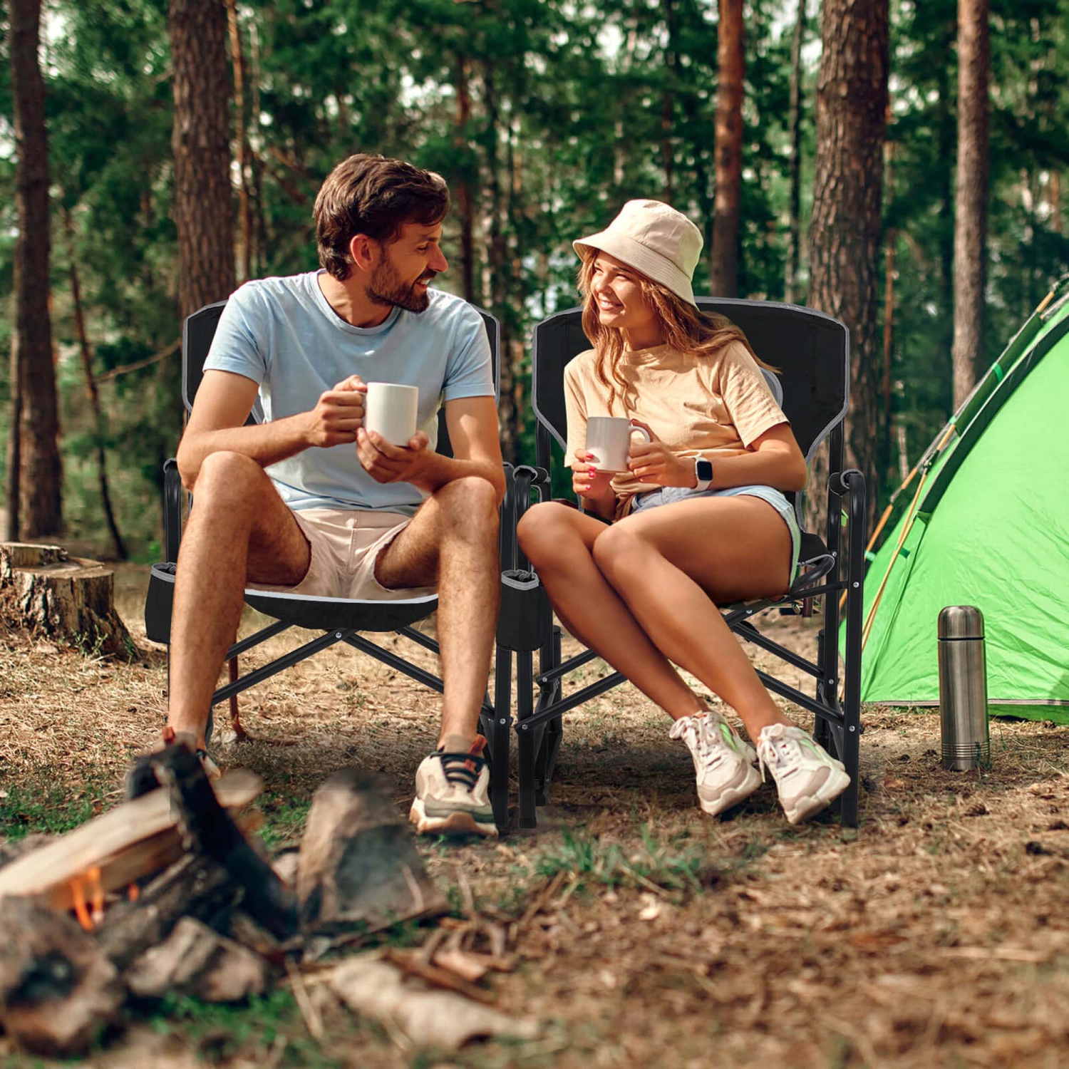 Goplus Outdoor Rocker Camping Chair for Adults with Dual Springs Padded Back