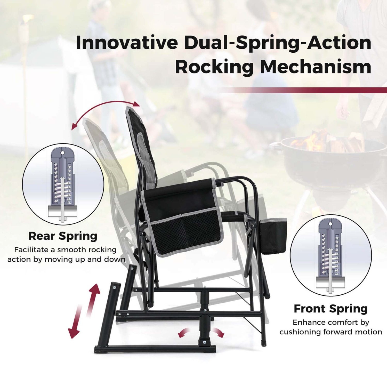 Goplus Outdoor Rocker Camping Chair for Adults with Dual Springs Padded Back