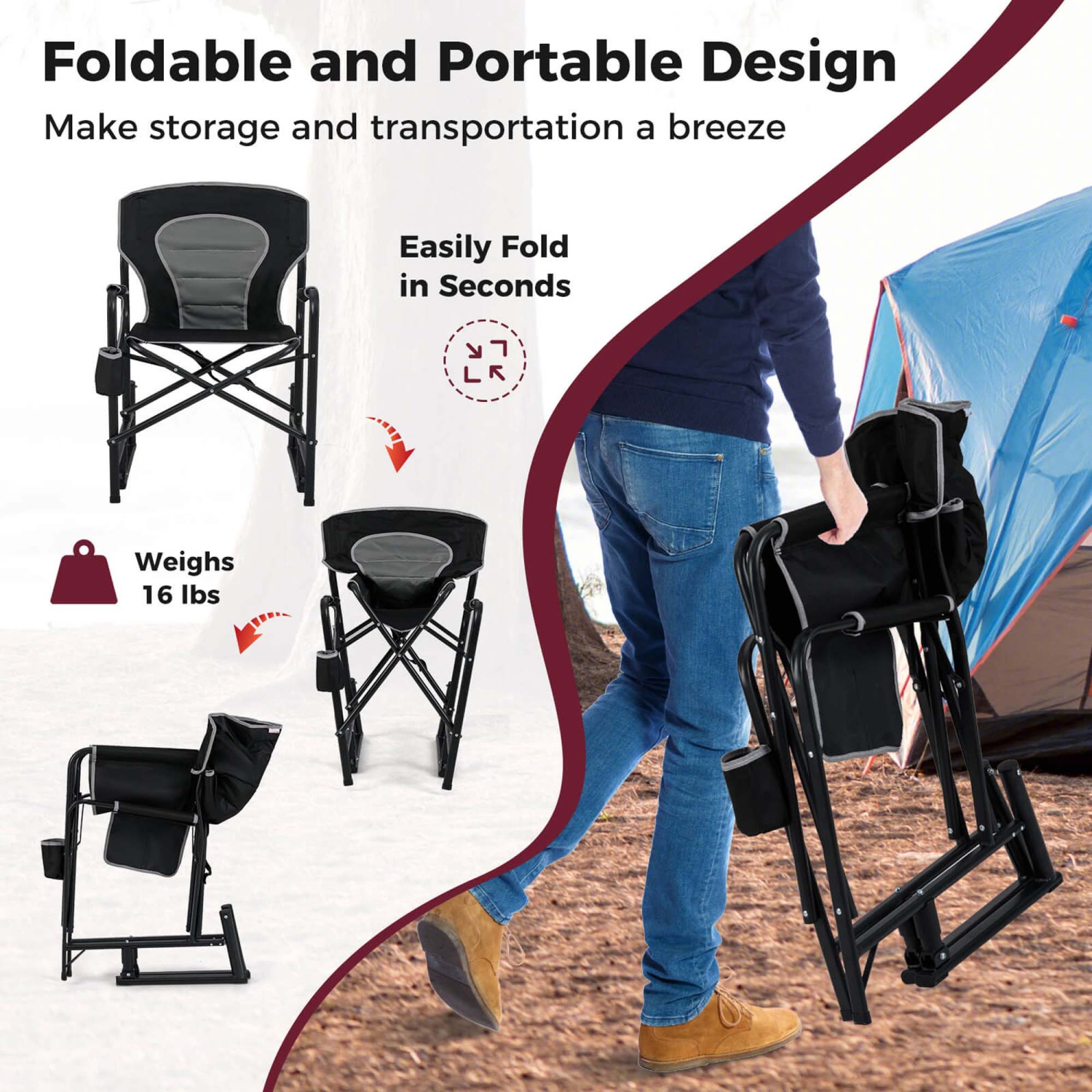 Goplus Outdoor Rocker Camping Chair for Adults with Dual Springs Padded Back