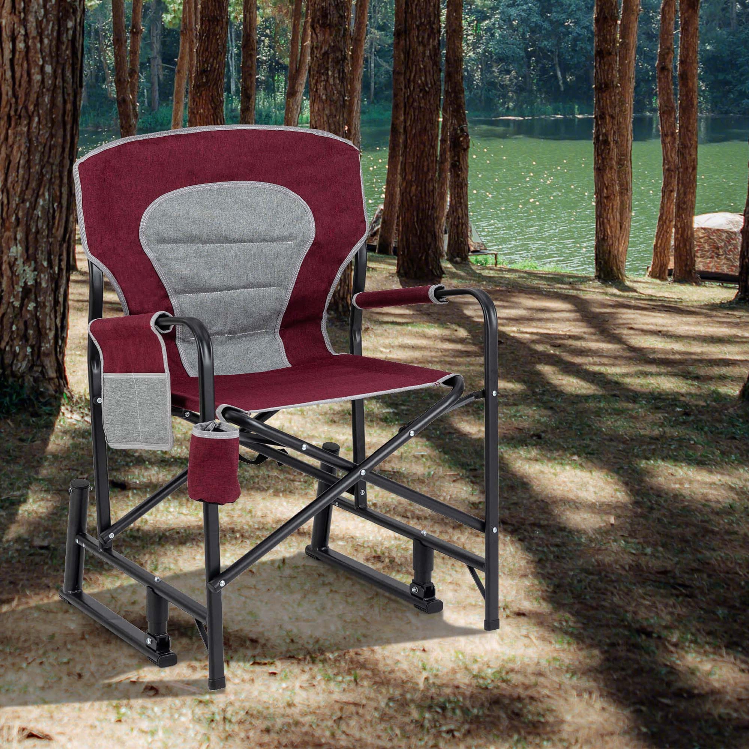 Goplus Outdoor Rocker Camping Chair for Adults with Dual Springs Padded Back