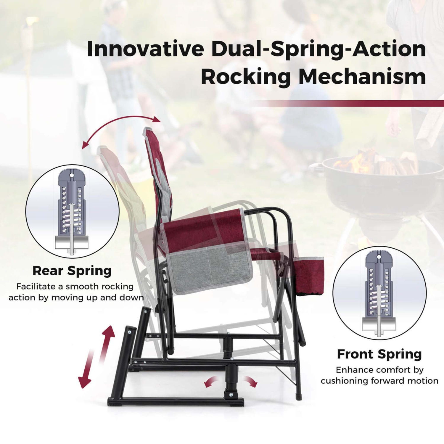 Goplus Outdoor Rocker Camping Chair for Adults with Dual Springs Padded Back