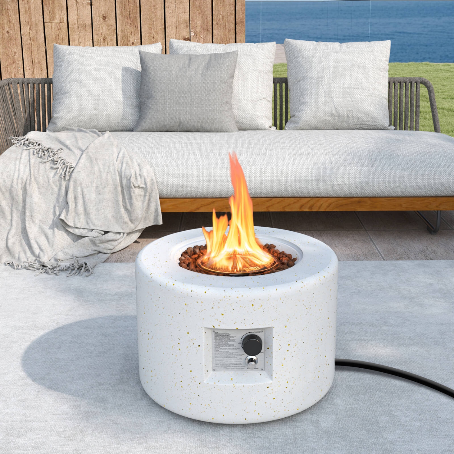 Costway 25.5" Round Terrazzo Propane Gas Fire Pit with Stainless Steel Burner & Lava Rocks