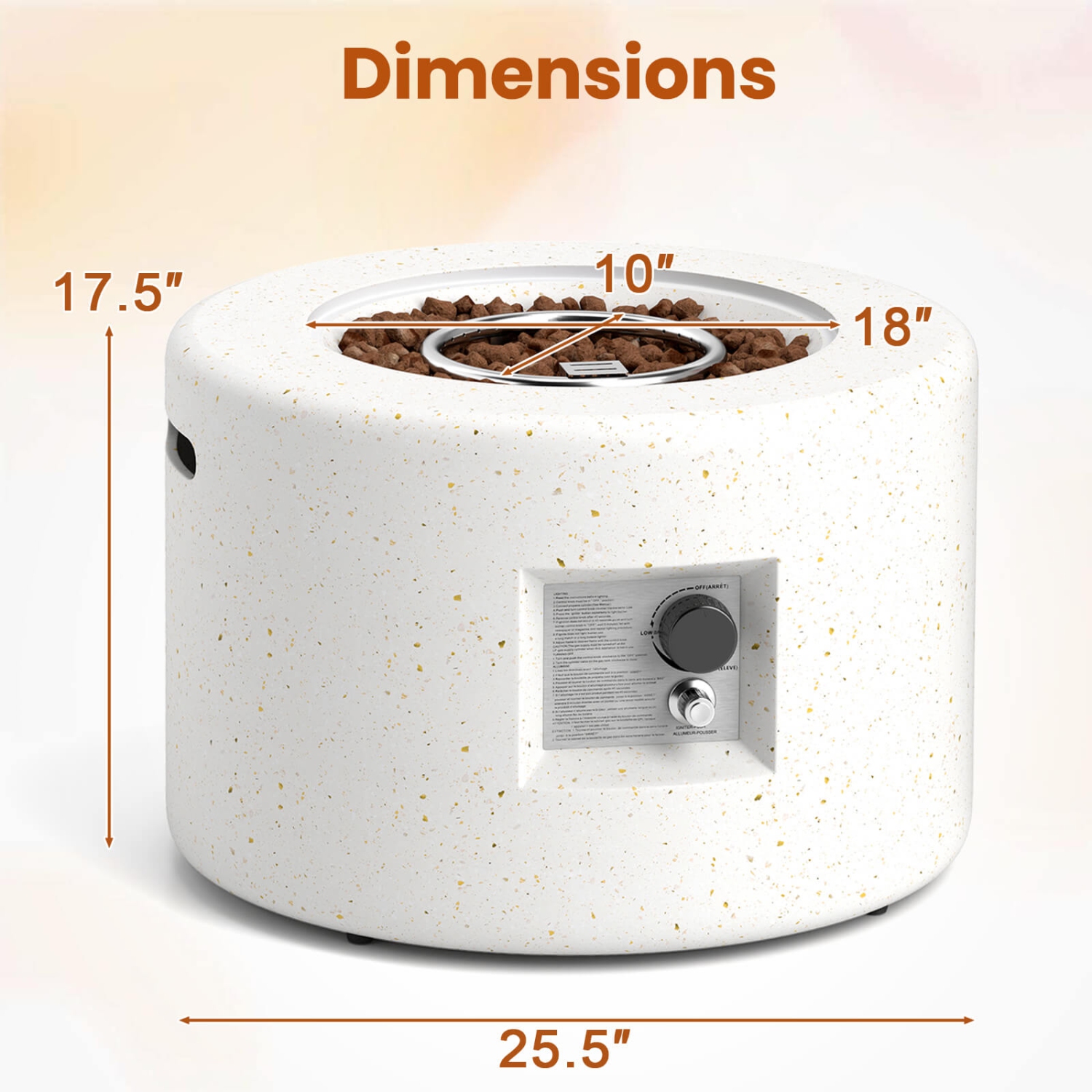 Costway 25.5" Round Terrazzo Propane Gas Fire Pit with Stainless Steel Burner & Lava Rocks