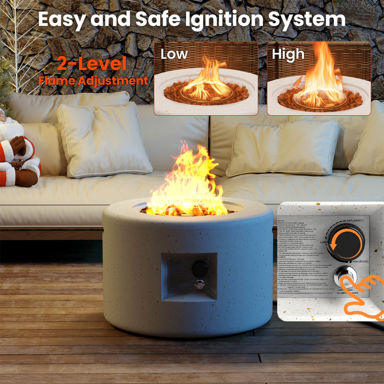 Costway 25.5" Round Terrazzo Propane Gas Fire Pit with Stainless Steel Burner & Lava Rocks