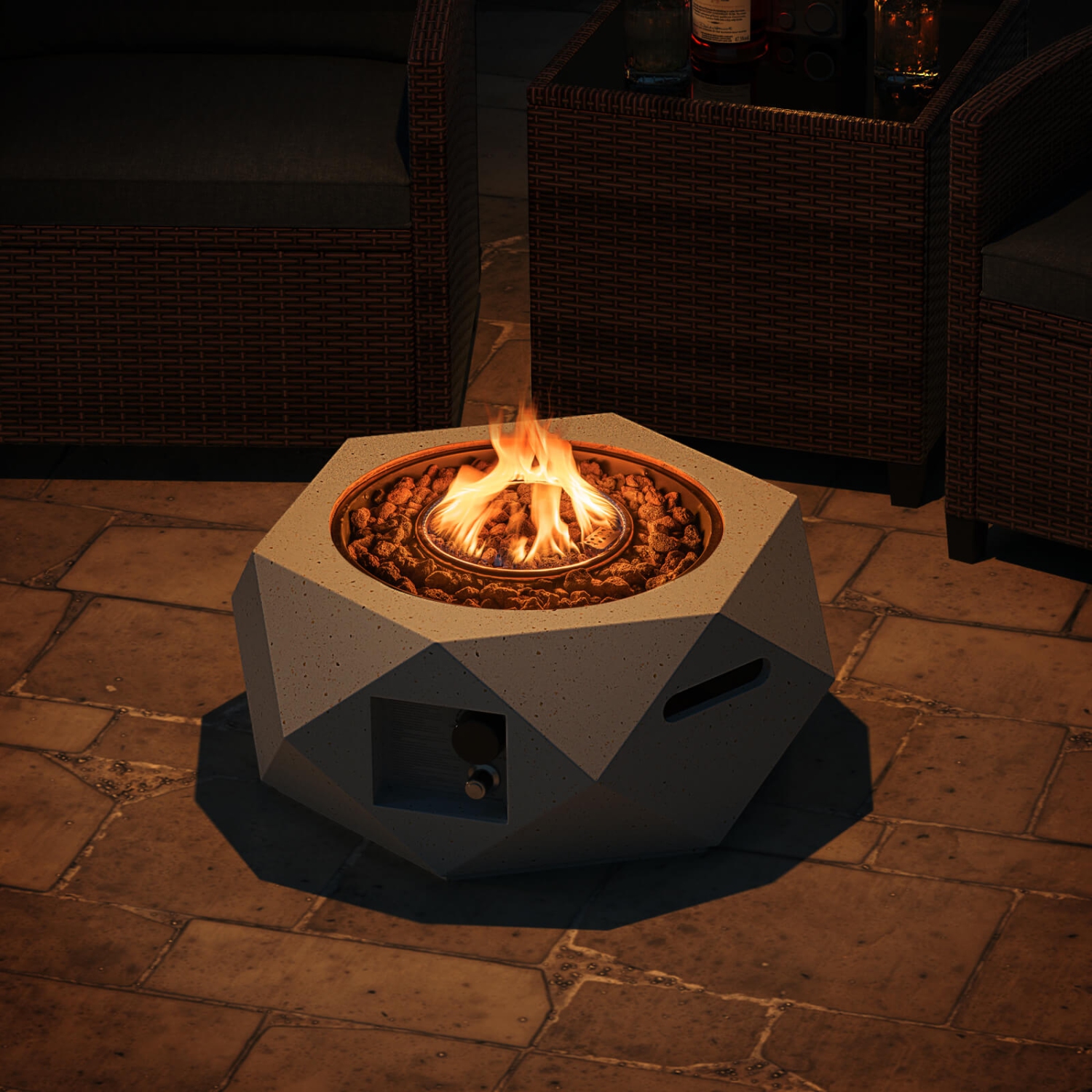 Costway 28" Hexagon Terrazzo Propane Gas Fire Pit with Stainless Steel Burner & Lava Rocks