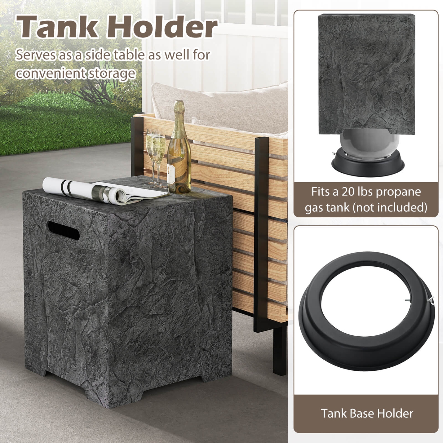 Costway 42.5" Magnesium Oxide Propane Gas Fire Pit with Hideaway Tank Holder Lava Rocks