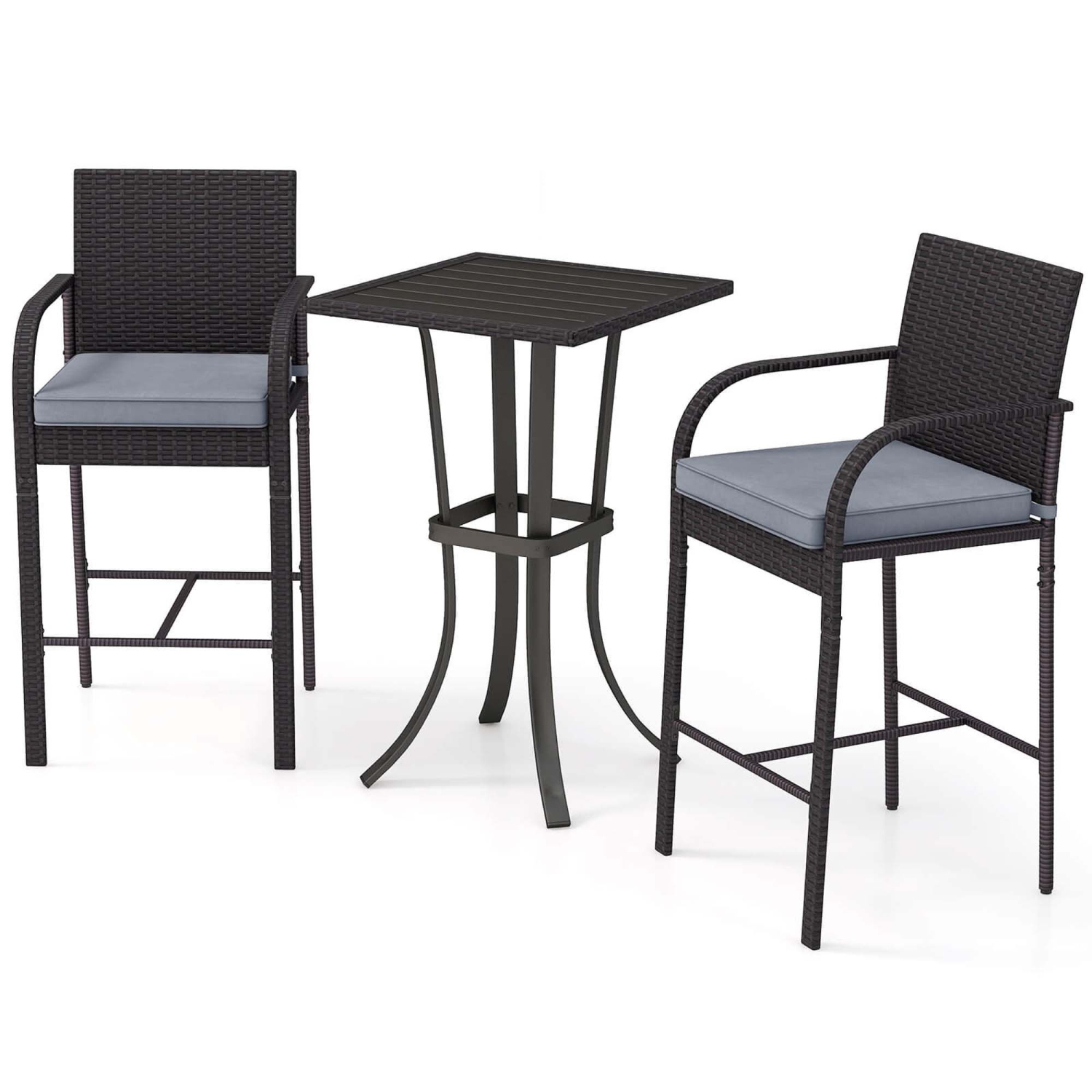 Ensemble de patio en osier 3 PCS de Costway – Chaises en rotin et table carrée avec cadre en métal robuste