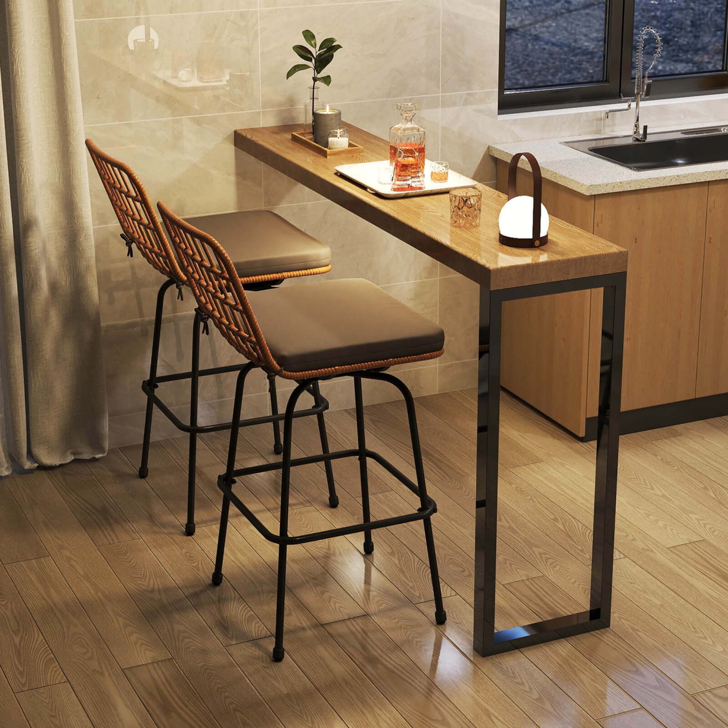 Costway Patio 360° Swivel Bar Stools Set of 2 with Backrests & Footrests Soft Seat Cushions