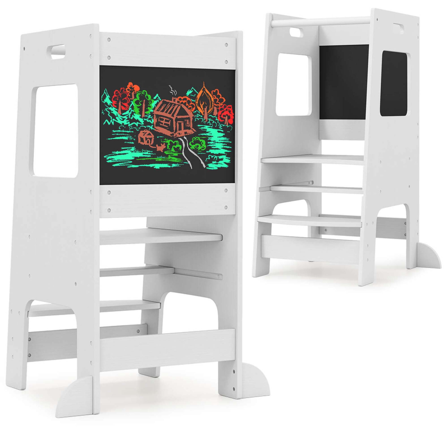 Escabeau de cuisine pour tout-petits de Costway avec tableau noir à hauteur réglable et rail de sécurité