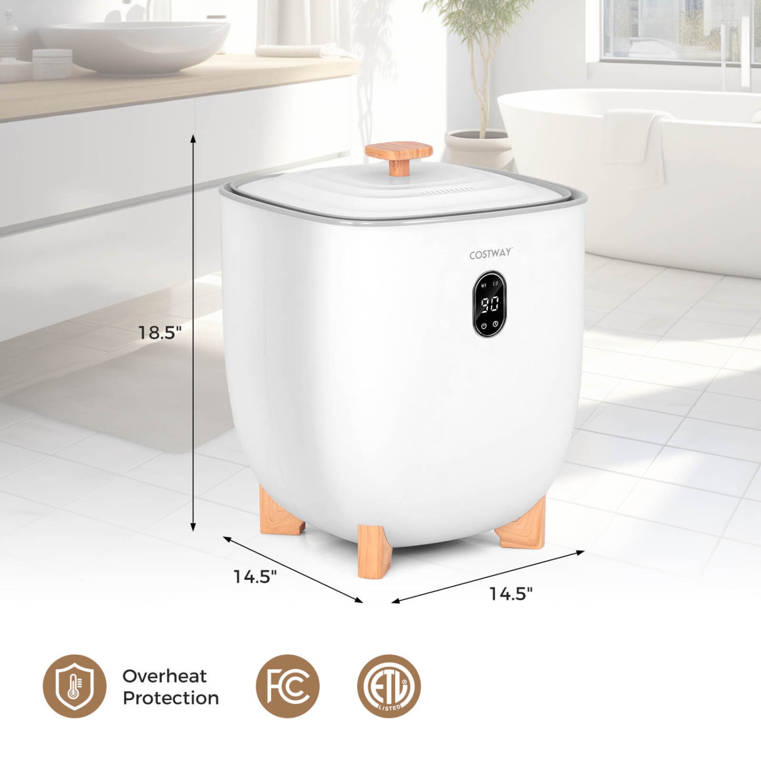 Costway Towel Warmer for Bathroom with 2 Heat Levels Timer Auto Shut off Towel Heater