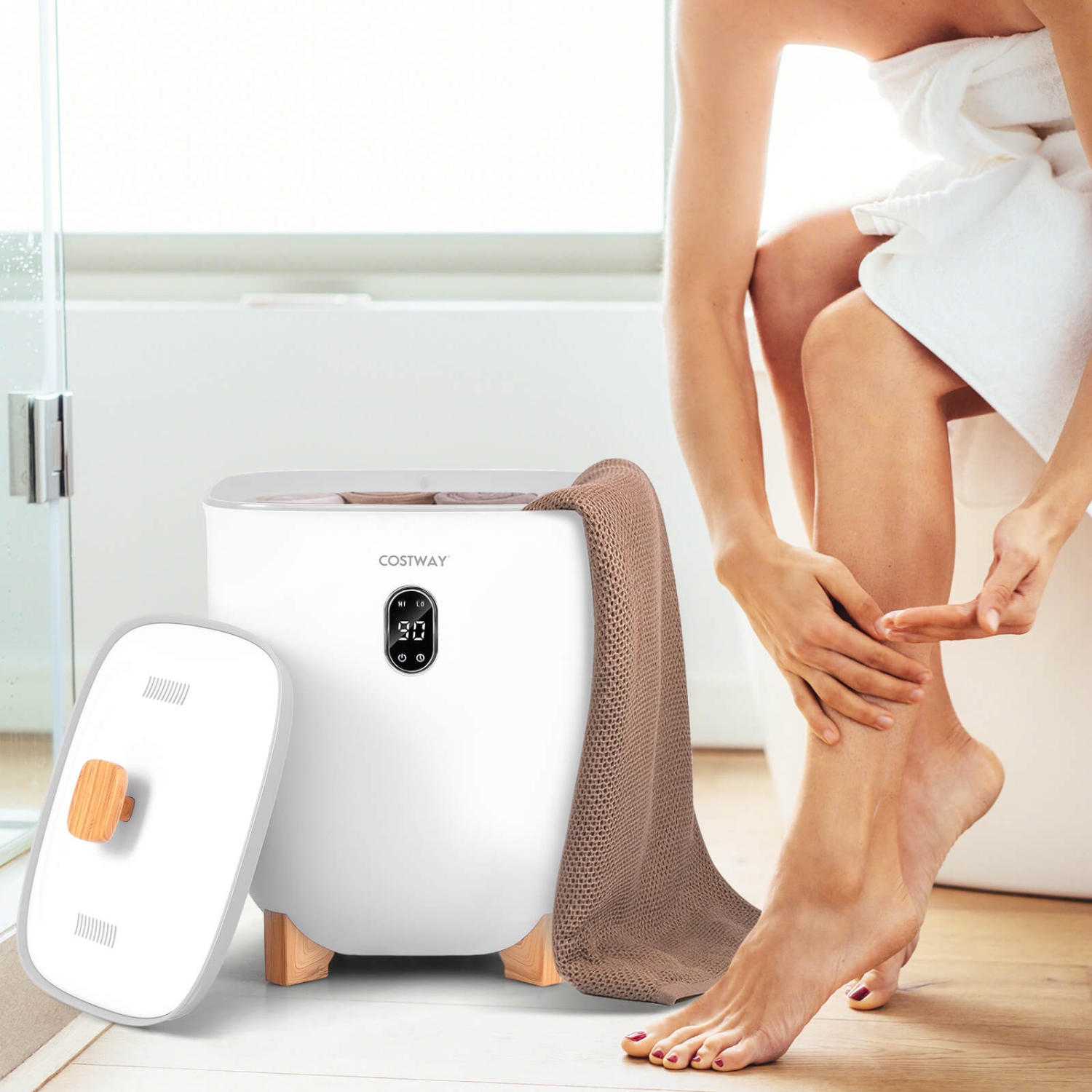 Costway Towel Warmer for Bathroom with 2 Heat Levels Timer Auto Shut off Towel Heater