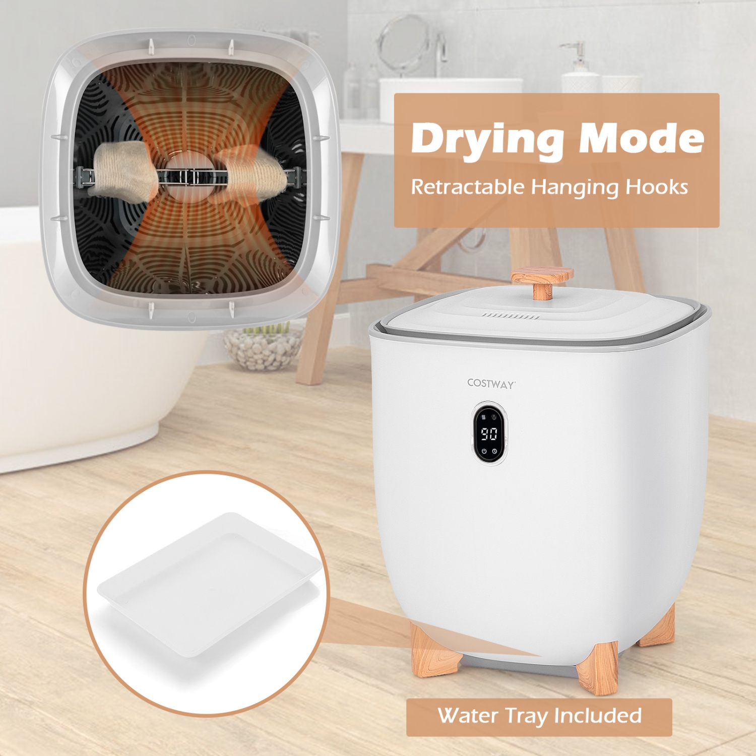 Chauffe-serviettes amélioré 20&nbsp;L de Costway pour salle de bain avec chaufferette CTP et 2 porte-disques parfumés