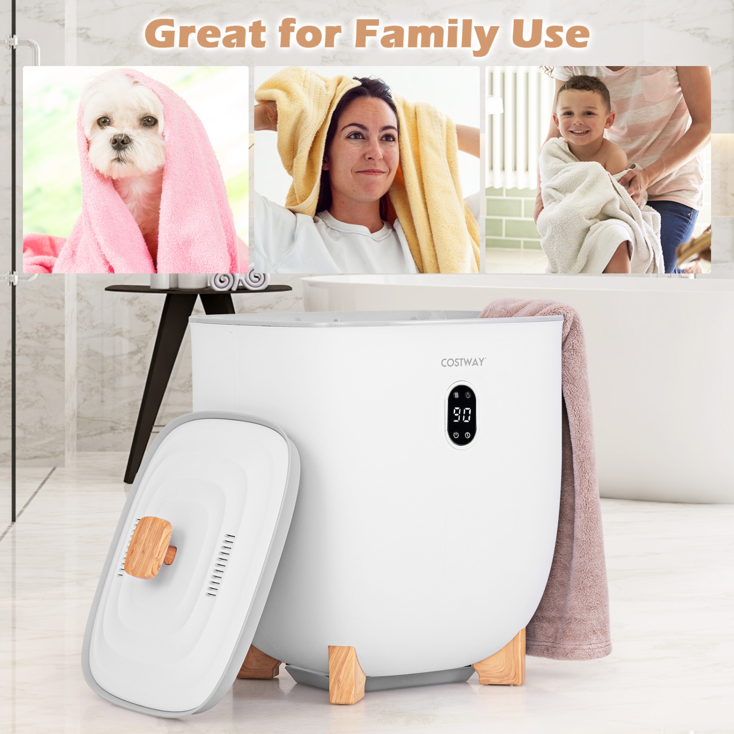 Chauffe-serviettes amélioré 20&nbsp;L de Costway pour salle de bain avec chaufferette CTP et 2 porte-disques parfumés