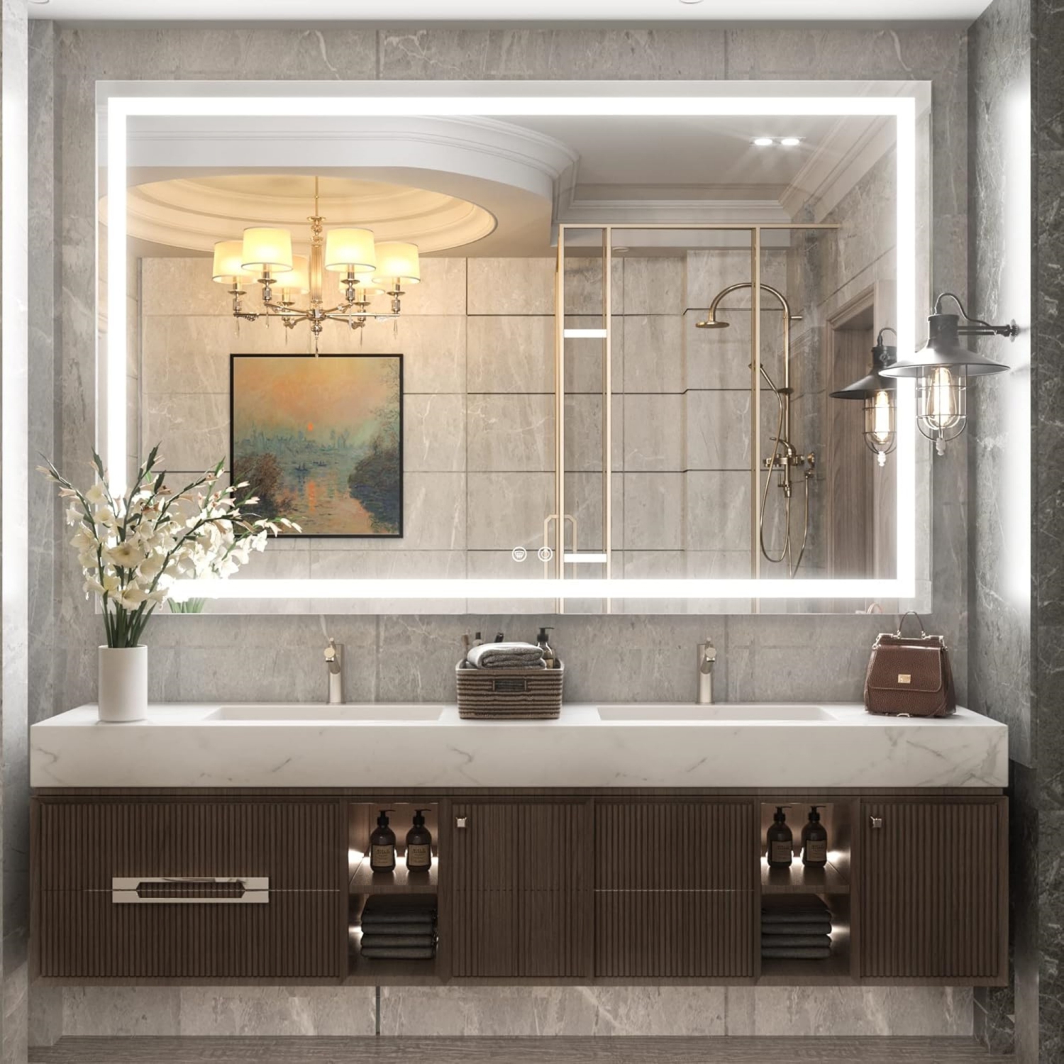 60 x 40 Bathroom LED Mirror Home Decor Vanity Makeup Mirror Dimmable Anti-Fog Wall Mounted Birthday Gift Wedding Gift