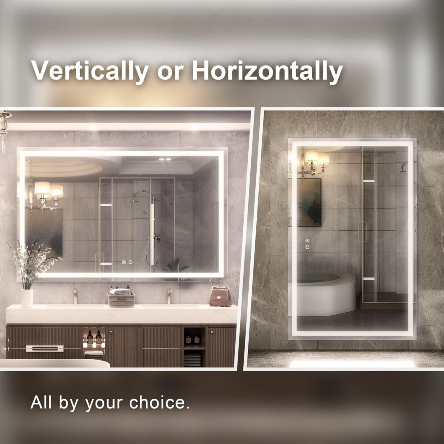 60 x 40 Bathroom LED Mirror Home Decor Vanity Makeup Mirror Dimmable Anti-Fog Wall Mounted Birthday Gift Wedding Gift