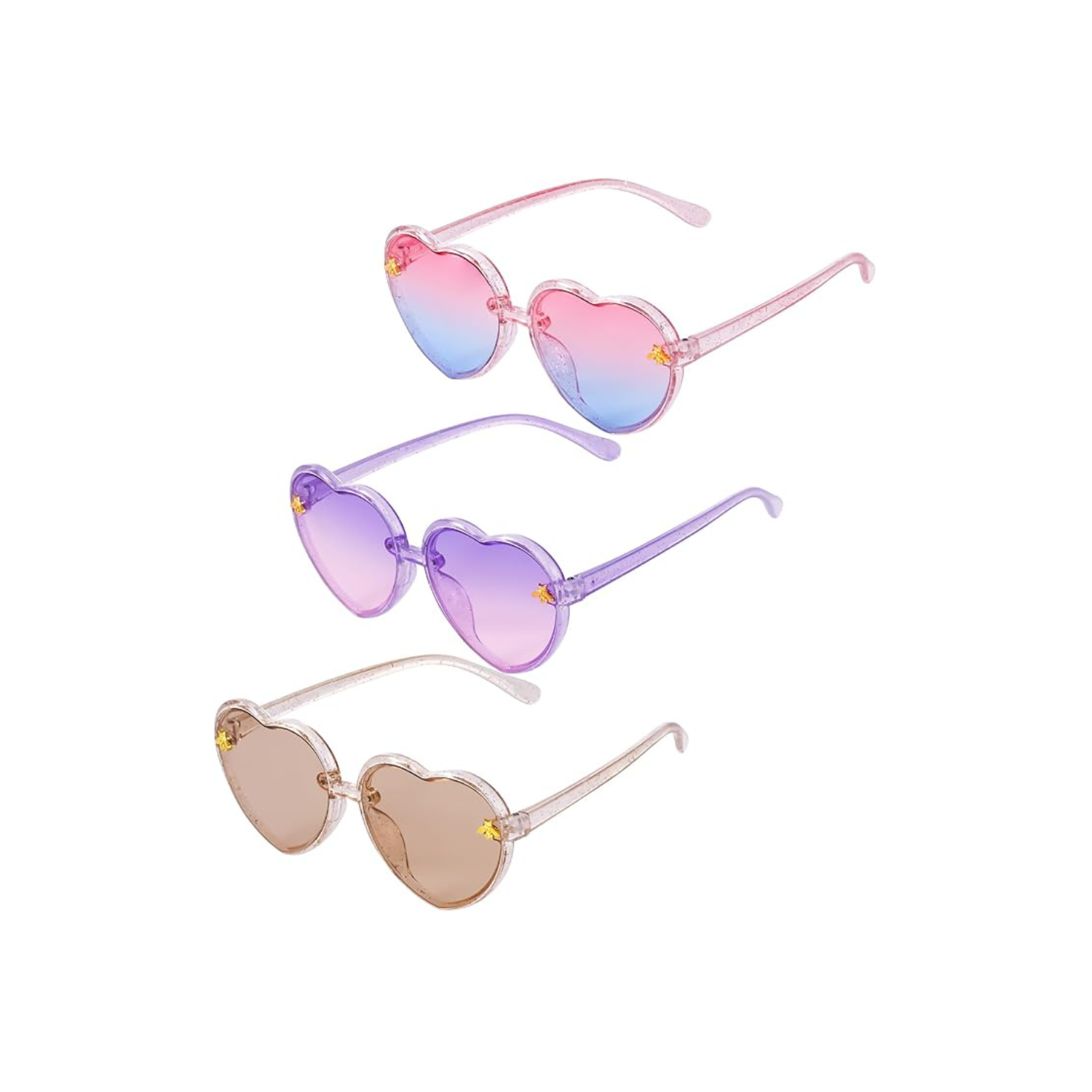 3 Pieces Kids Heart Shaped Sunglasses Stylish Cute Bee Sunglasses for Toddler Girls Age 3-10 Outdoor Beach Eyewear