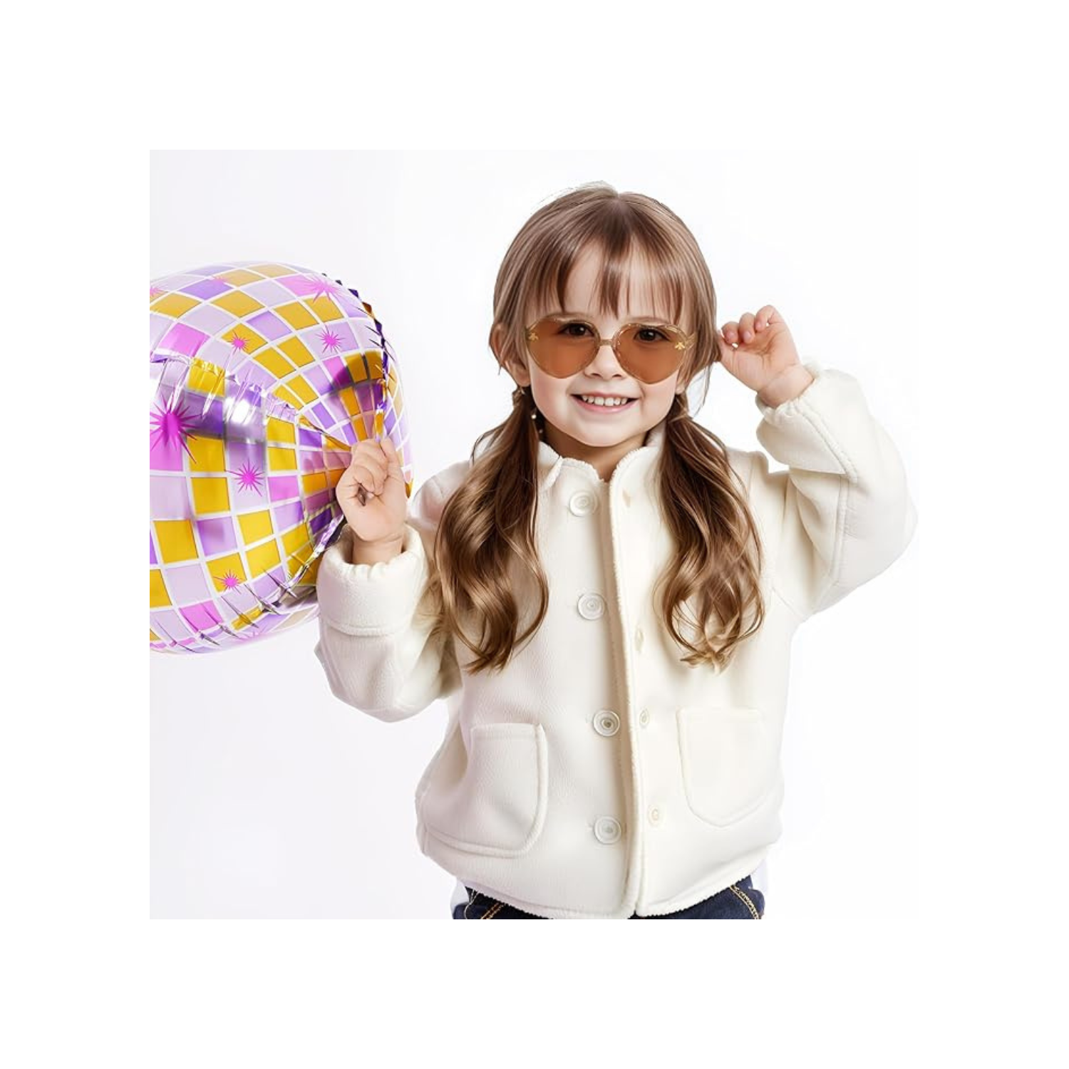 3 Pieces Kids Heart Shaped Sunglasses Stylish Cute Bee Sunglasses for Toddler Girls Age 3-10 Outdoor Beach Eyewear