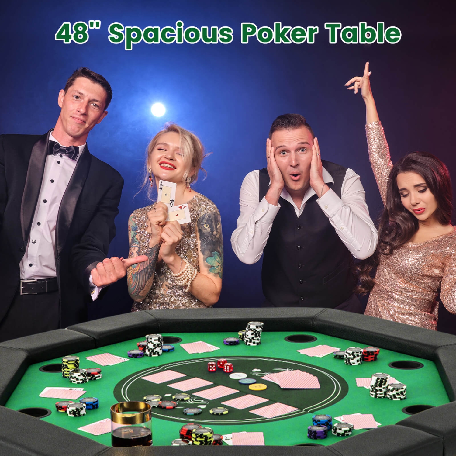 Table de poker pliable de 48&nbsp;po de Costway pour table Blackjack Texas Hold'em portative de 8 joueurs