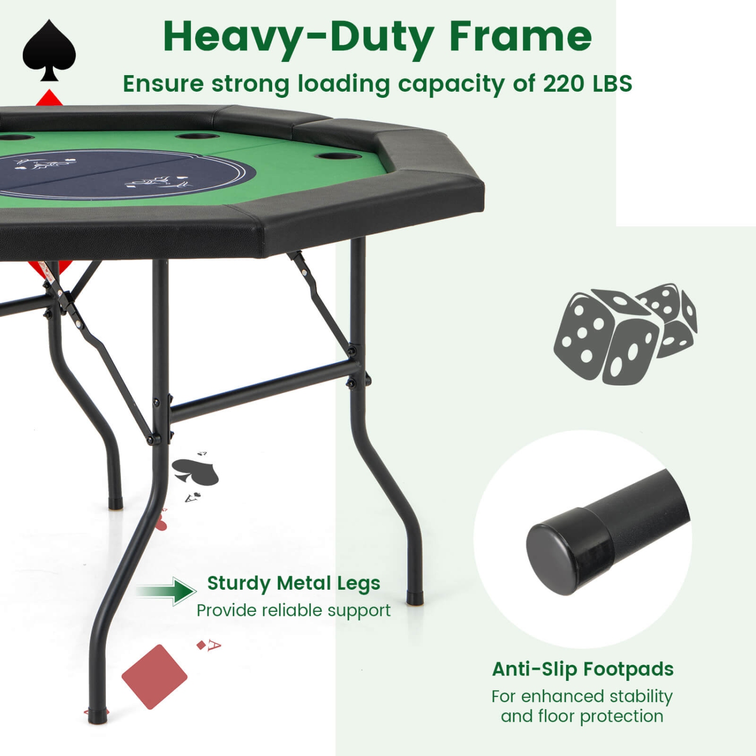 Table de poker pliable de 48&nbsp;po de Costway pour table Blackjack Texas Hold'em portative de 8 joueurs