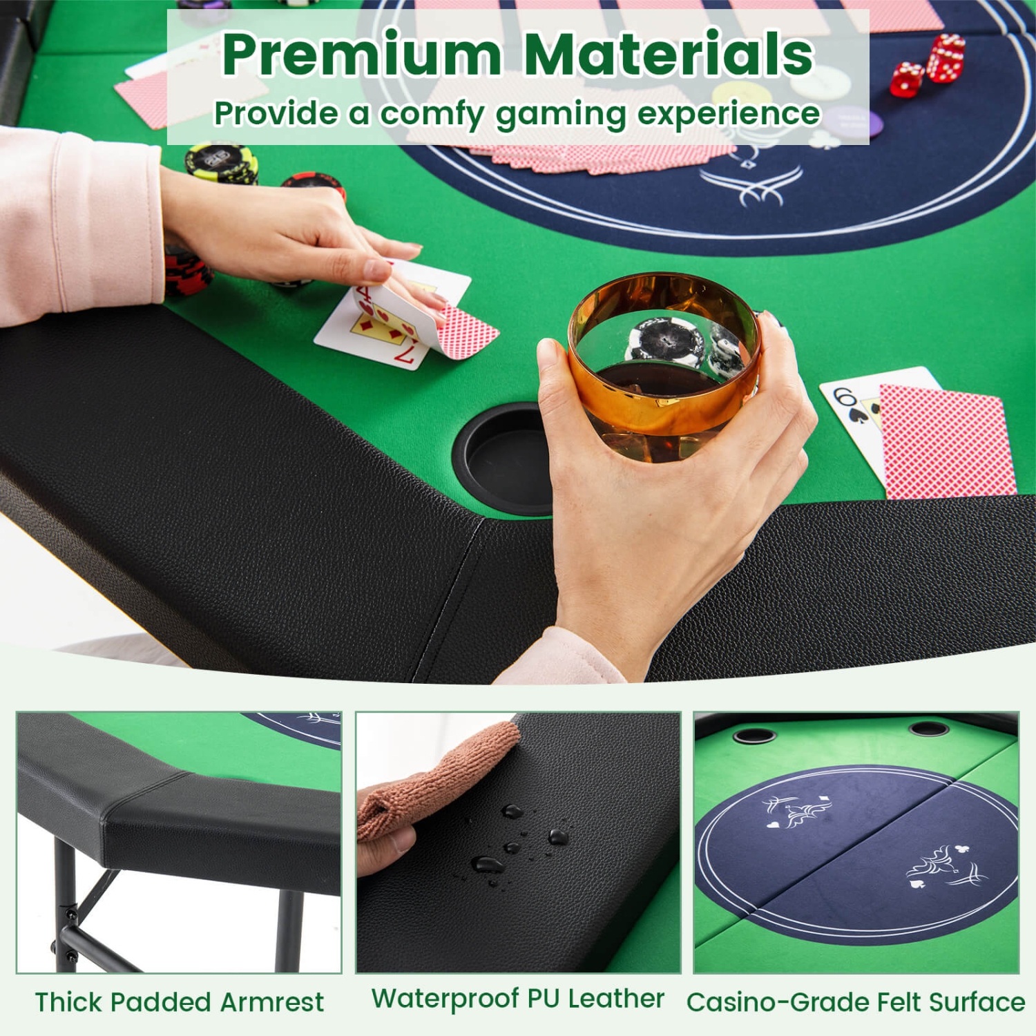 Table de poker pliable de 48&nbsp;po de Costway pour table Blackjack Texas Hold'em portative de 8 joueurs