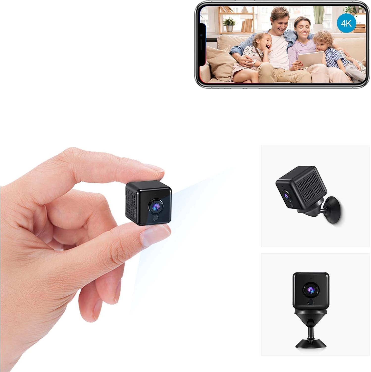 Mini Camera for Home 4K HD Indoor Battery Mini Cameras Wireless WiFi Security Camera Pet Camera APP Control Smallest Surveillance Camera for Room Nanny Cam with Motion Detection