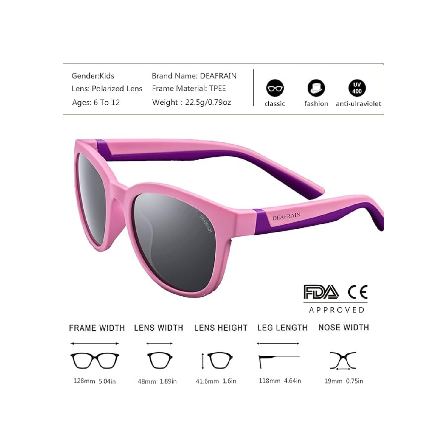 DEAFRAIN Kids Sunglasses Polarized Sport TPEE Unbreakable Flexible UV Protection for Boys Girls Age 6-12