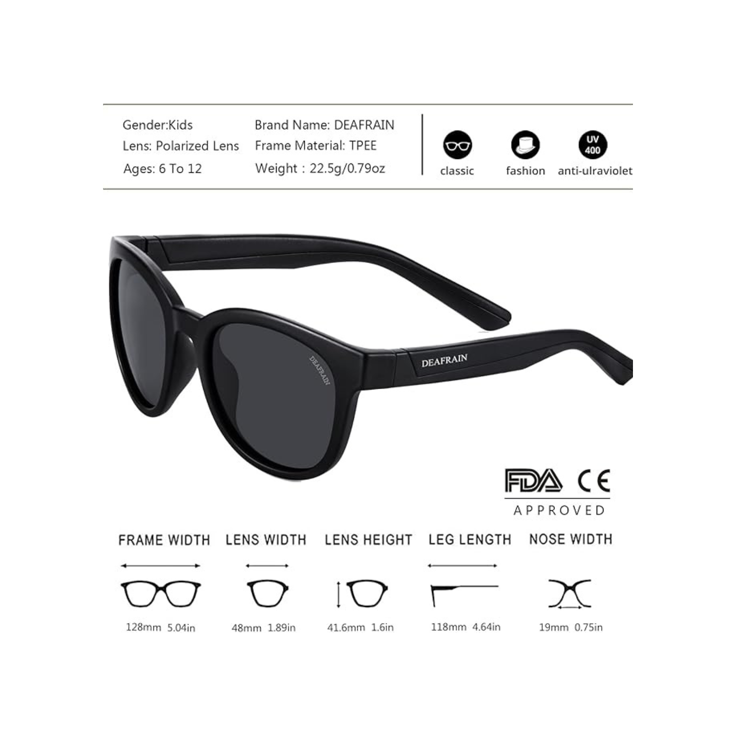 DEAFRAIN Kids Sunglasses Polarized Sport TPEE Unbreakable Flexible UV Protection for Boys Girls Age 6-12