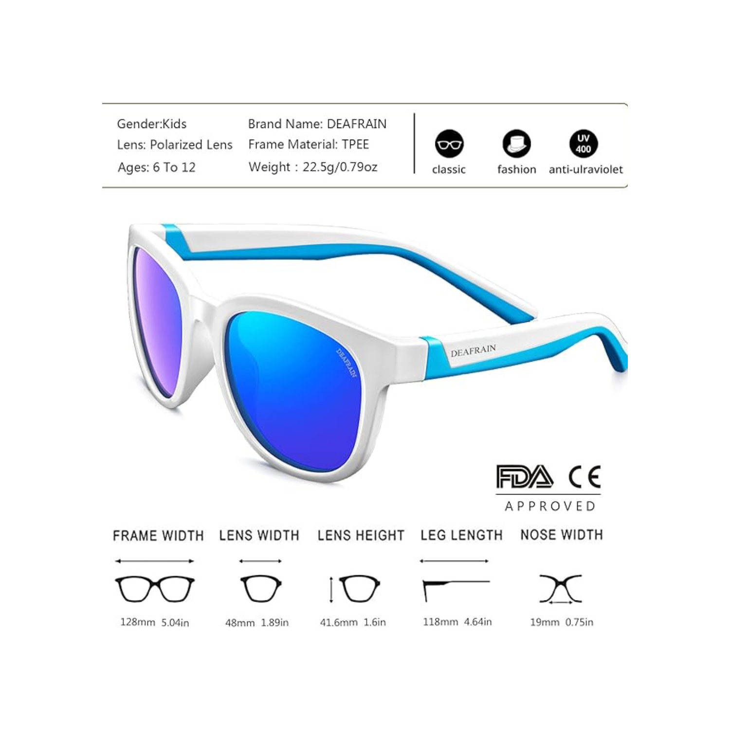 DEAFRAIN Kids Sunglasses Polarized Sport TPEE Unbreakable Flexible UV Protection for Boys Girls Age 6-12