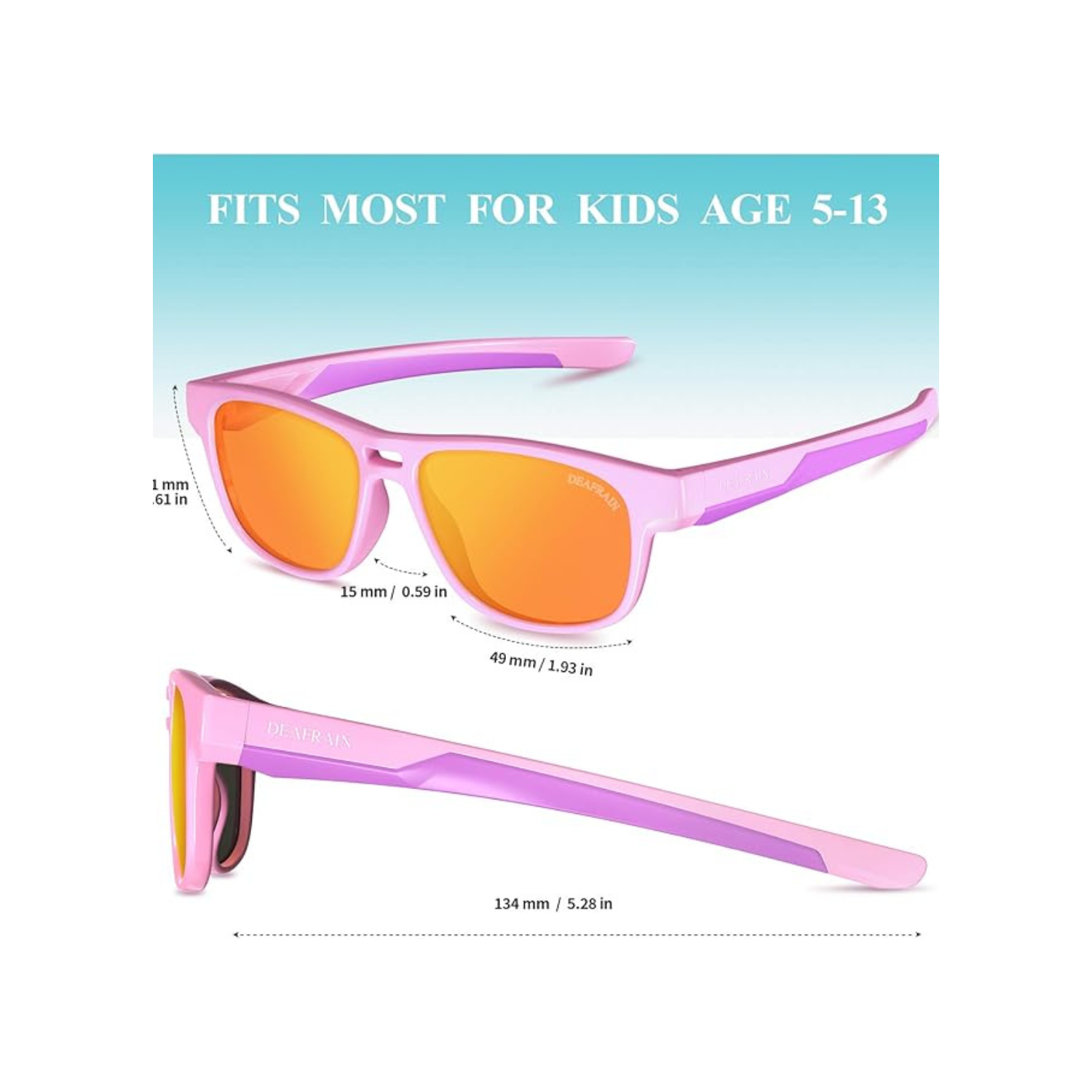 DEAFRAIN Kids Polarized Sunglasses Sport TPEE Flexible Frame 100% UV Protection for Boys Girls Age 5-13
