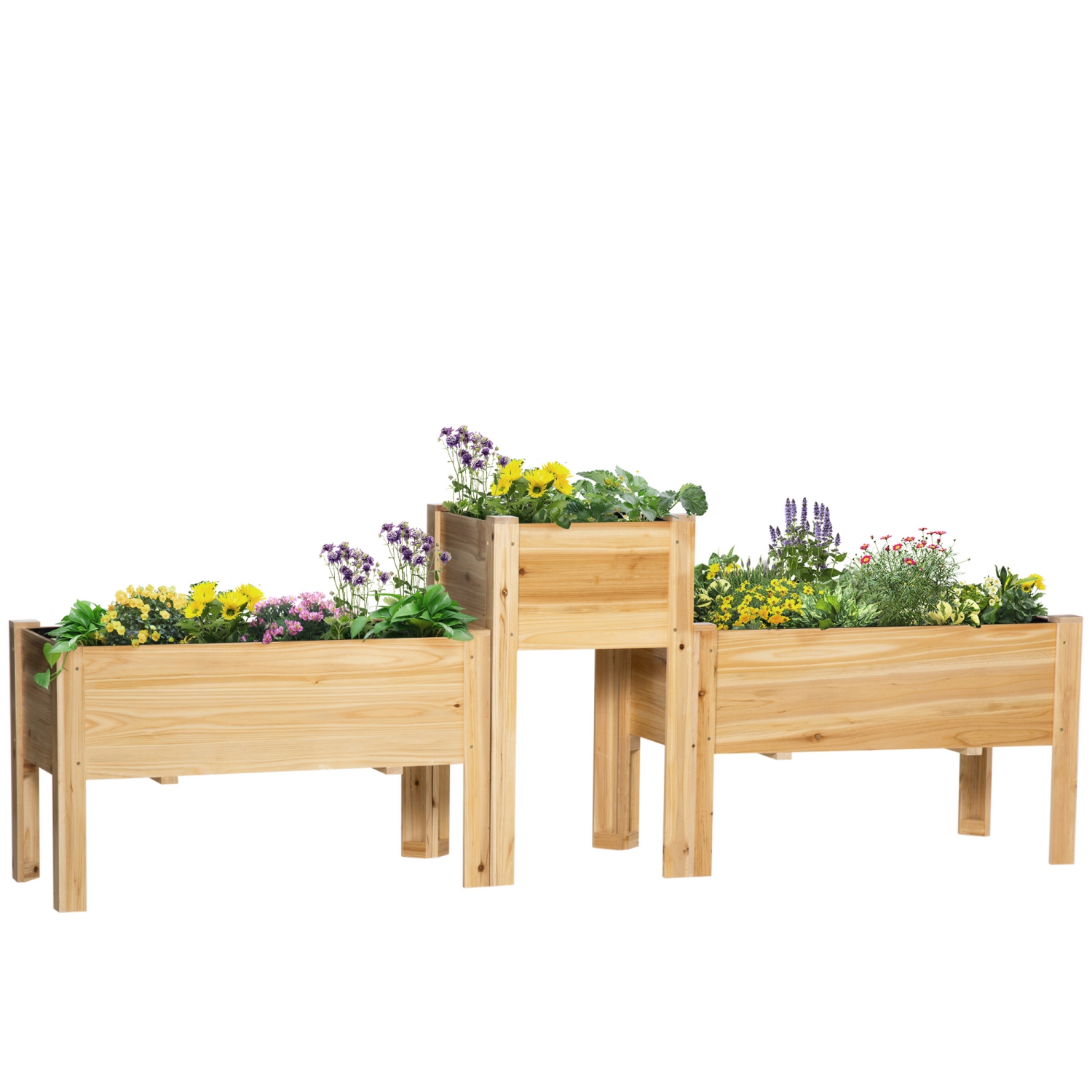 Ensemble de 3 lits de jardin surélevés Outsunny, jardinière en bois, lits surélevés pour fines herbes aux fruits et légumes, boîtes de jardin