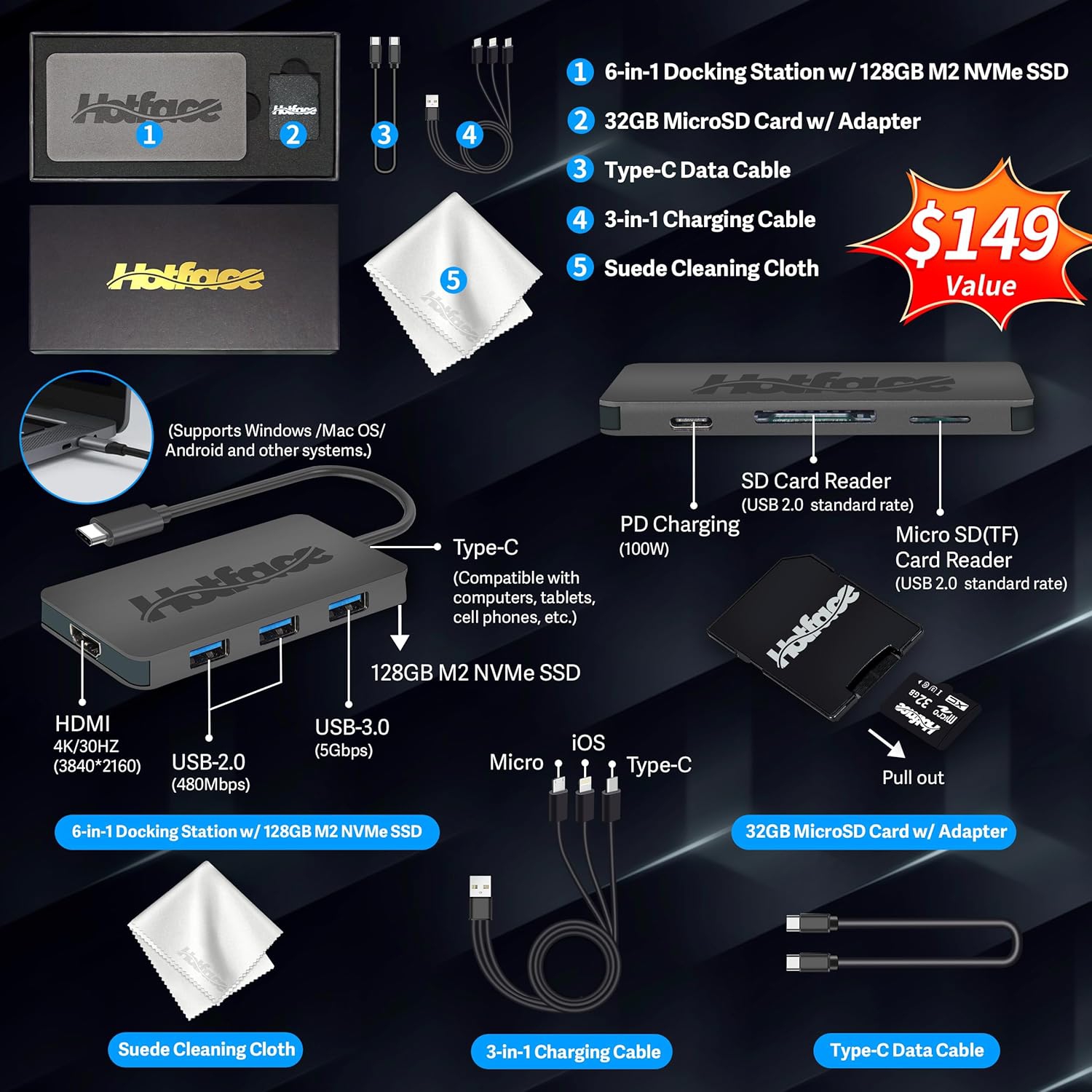 ASUS 14" FHD Laptop, Intel Pentium N6000 Processor, 224GB Storage(64GB eMMC+160GB Docking Station Set), 4GB RAM, Intel UHD Graphics, Webcam,