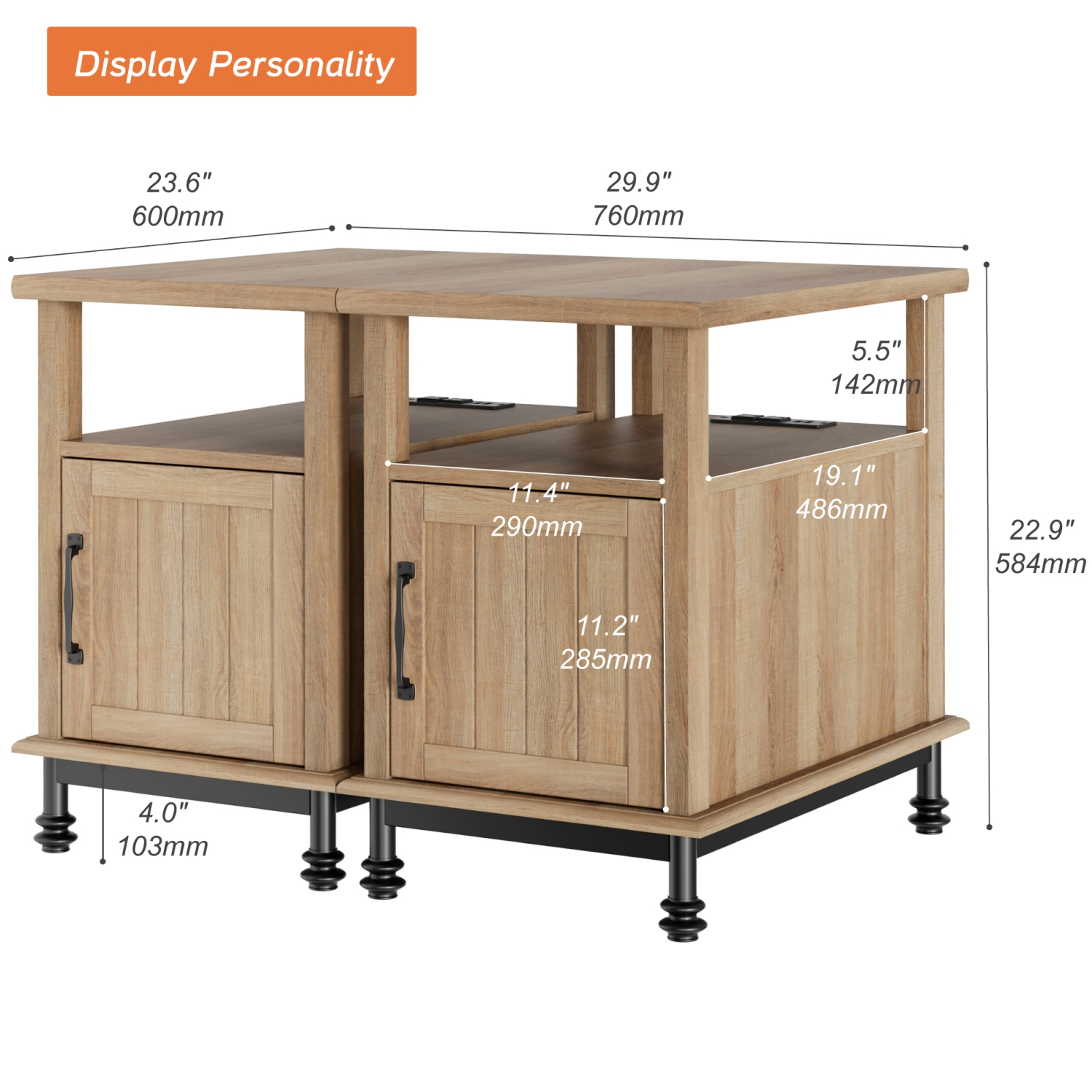 WAMPAT Set of 2 End Tables with Charging Station, Sofa Side Tables with Storage Cabinet for Living Room, Light Wood Bedside Table with Metal Leg,