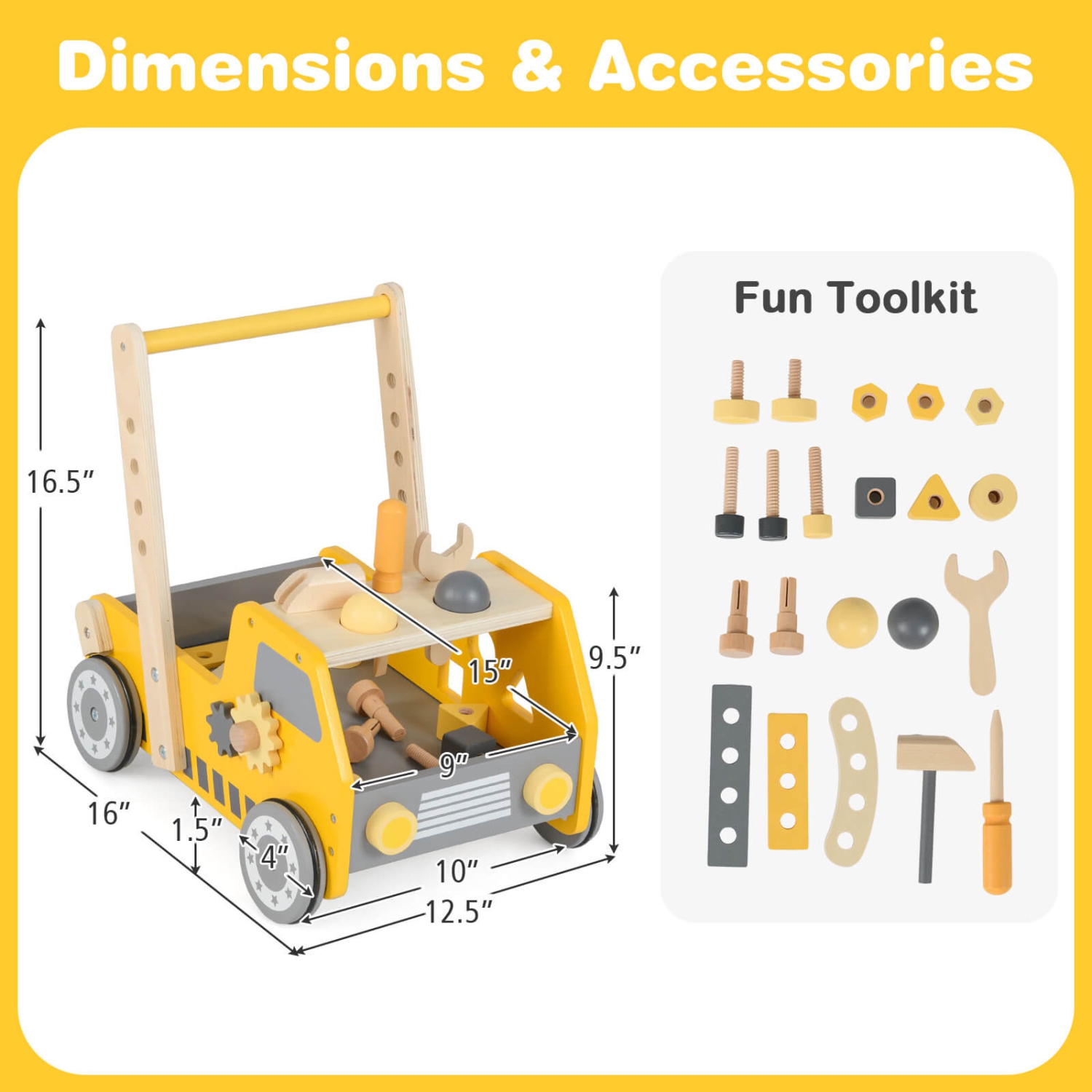 Costway 2-In-1 Montessori Wooden Baby Walker with Learning Activities Adjustable Speed
