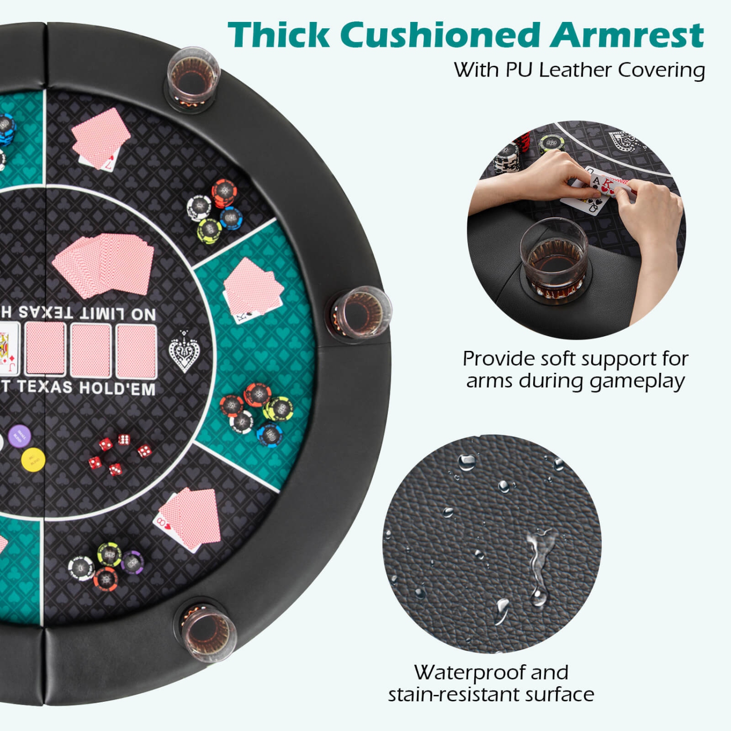 Dessus de table de poker pliable de 48&nbsp;po pour 6 joueurs de Costway avec sac de transport Porte-gobelets Rails rembourrés