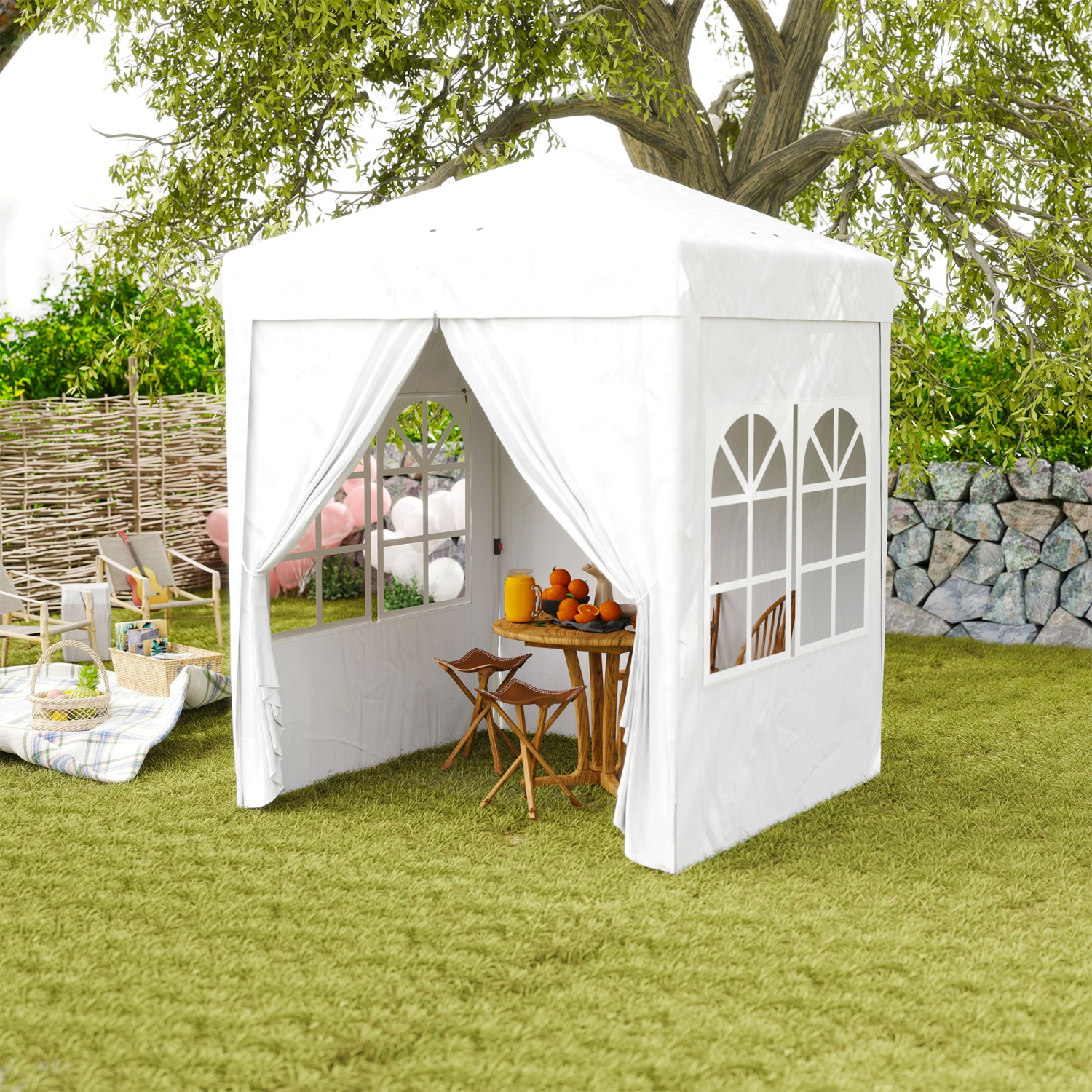 Tente escamotable Outsunny de 6,7 x 6,7 pi avec parois latérales, abri instantané, hauteur réglable, sac de transport inclus, pour l'extérieur,