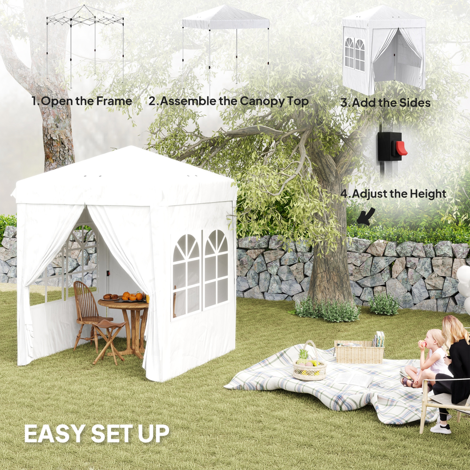 Tente escamotable Outsunny de 6,7 x 6,7 pi avec parois latérales, abri instantané, hauteur réglable, sac de transport inclus, pour l'extérieur,