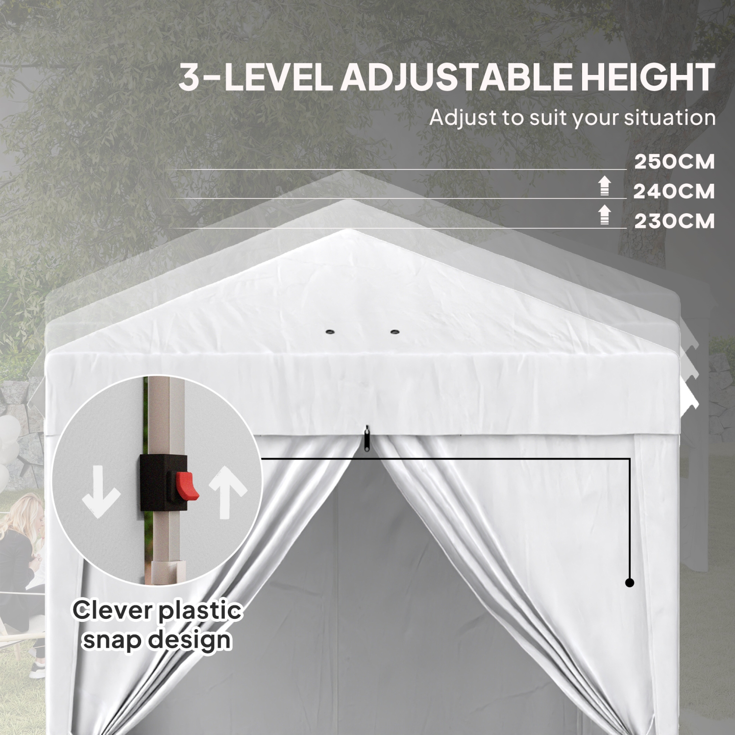 Tente escamotable Outsunny de 6,7 x 6,7 pi avec parois latérales, abri instantané, hauteur réglable, sac de transport inclus, pour l'extérieur,